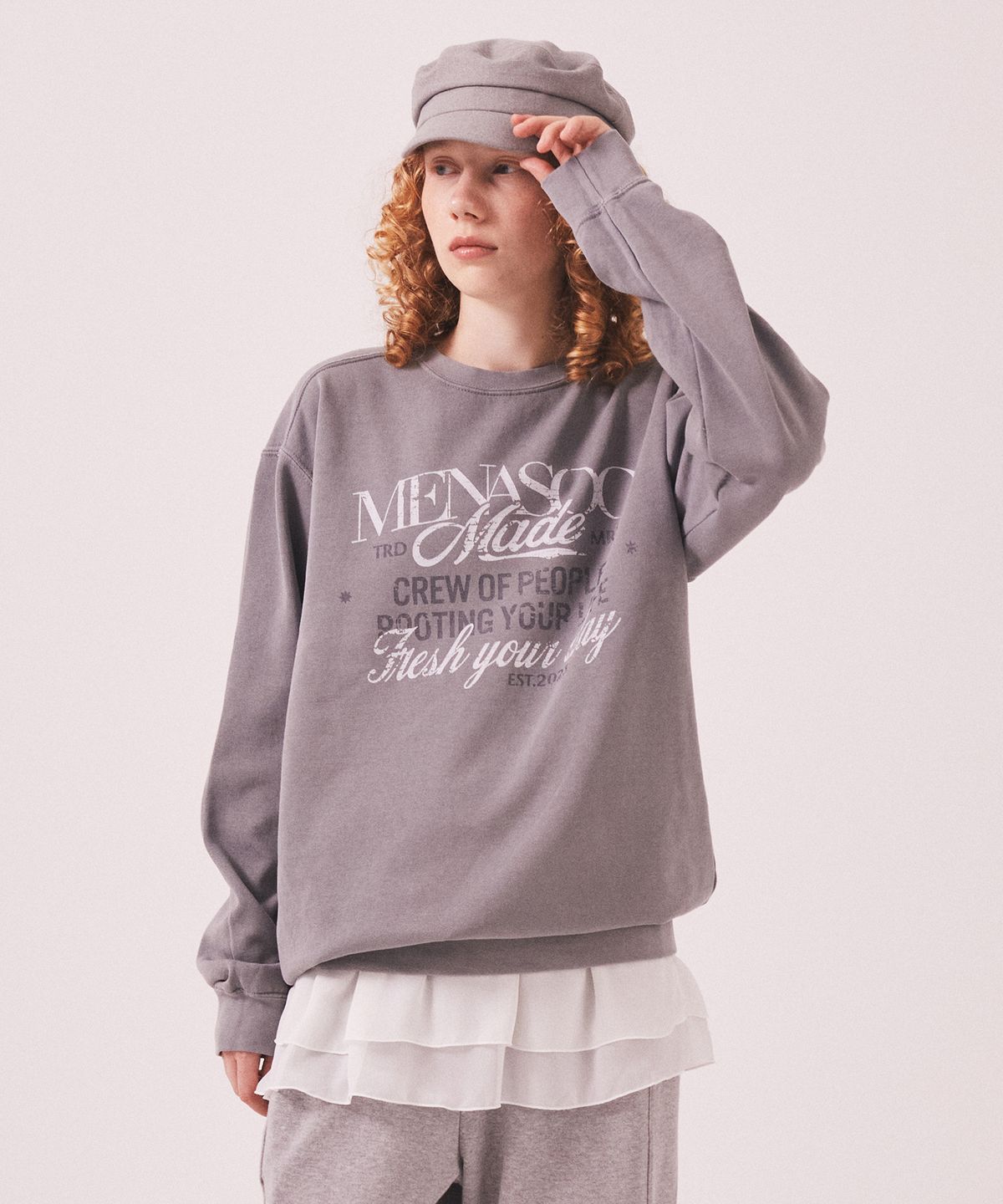 미나수(MENASOO) Menasoo Pigment Oversized Sweatshirt_Gray