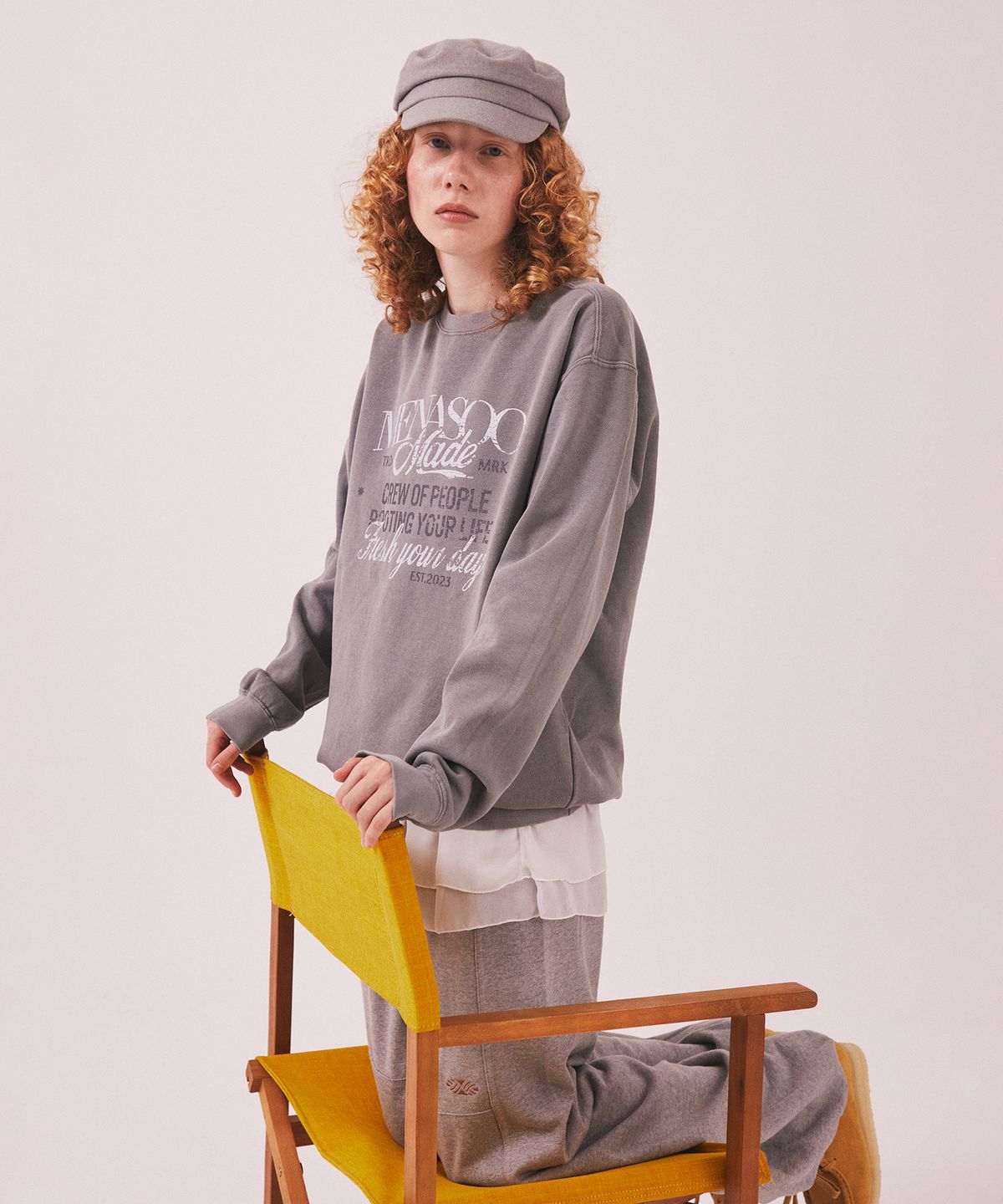 미나수(MENASOO) Menasoo Pigment Oversized Sweatshirt_Gray