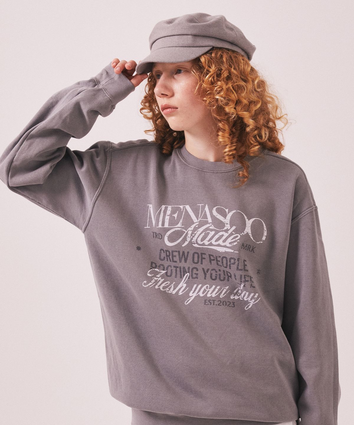 미나수(MENASOO) Menasoo Pigment Oversized Sweatshirt_Gray