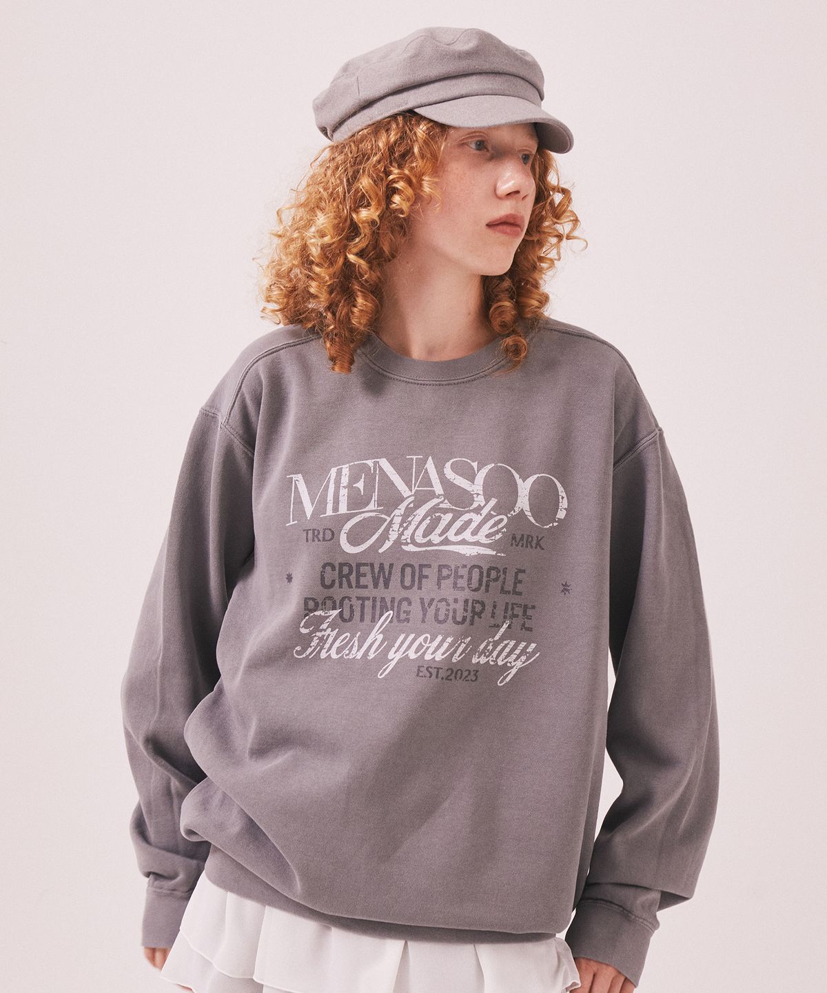 미나수(MENASOO) Menasoo Pigment Oversized Sweatshirt_Gray