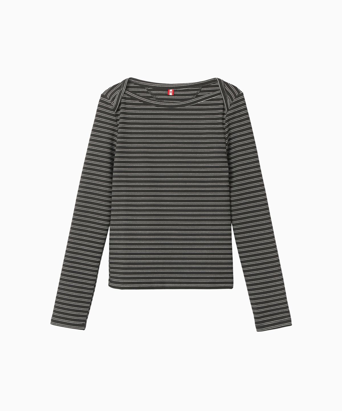 미나수(MENASOO) Brushed Striped Boatneck Long T Shirt_Black