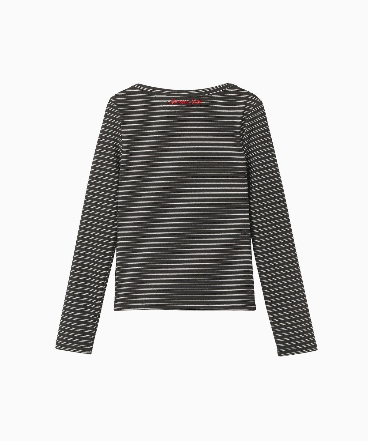 미나수(MENASOO) Brushed Striped Boatneck Long T Shirt_Black