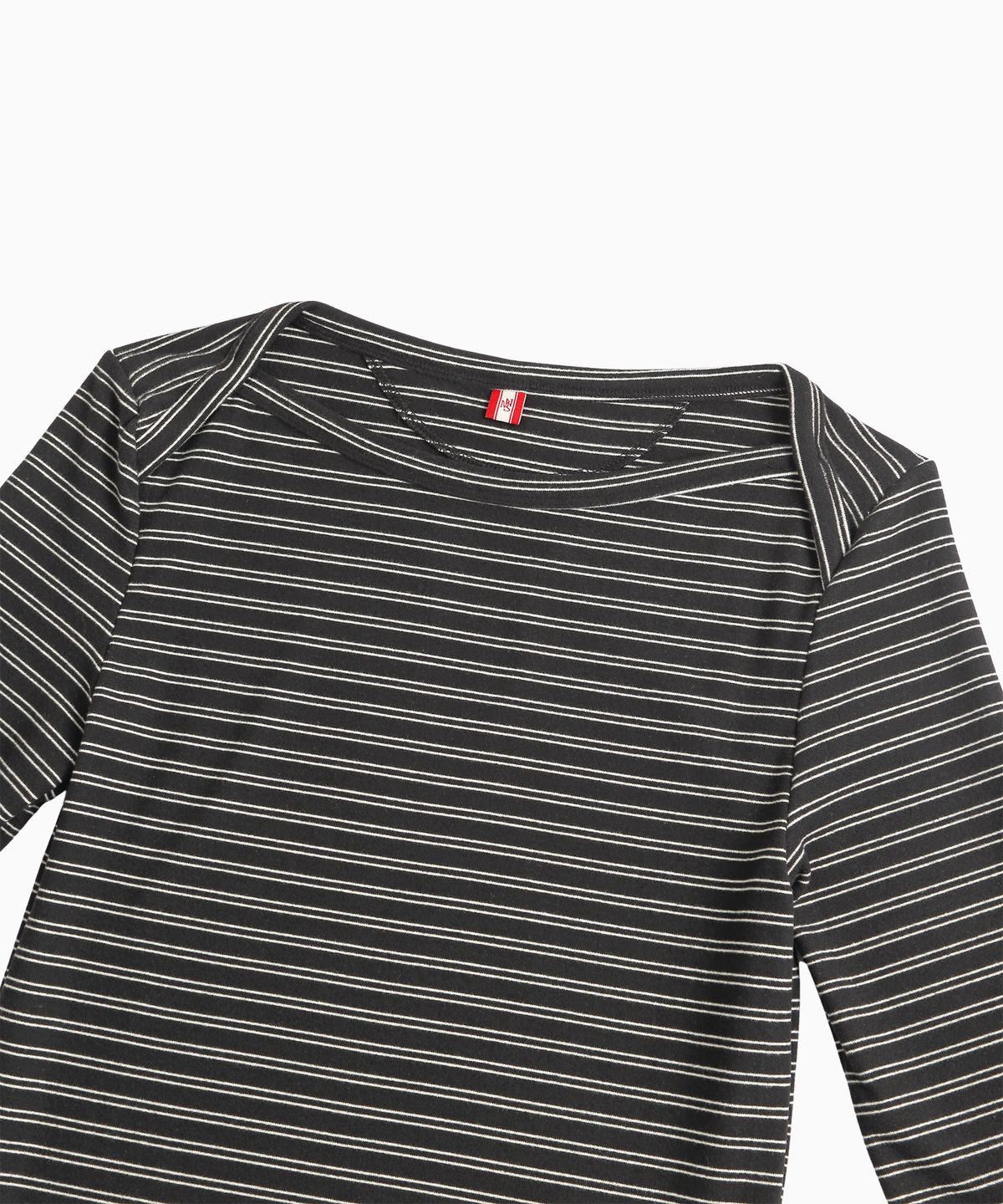 미나수(MENASOO) Brushed Striped Boatneck Long T Shirt_Black