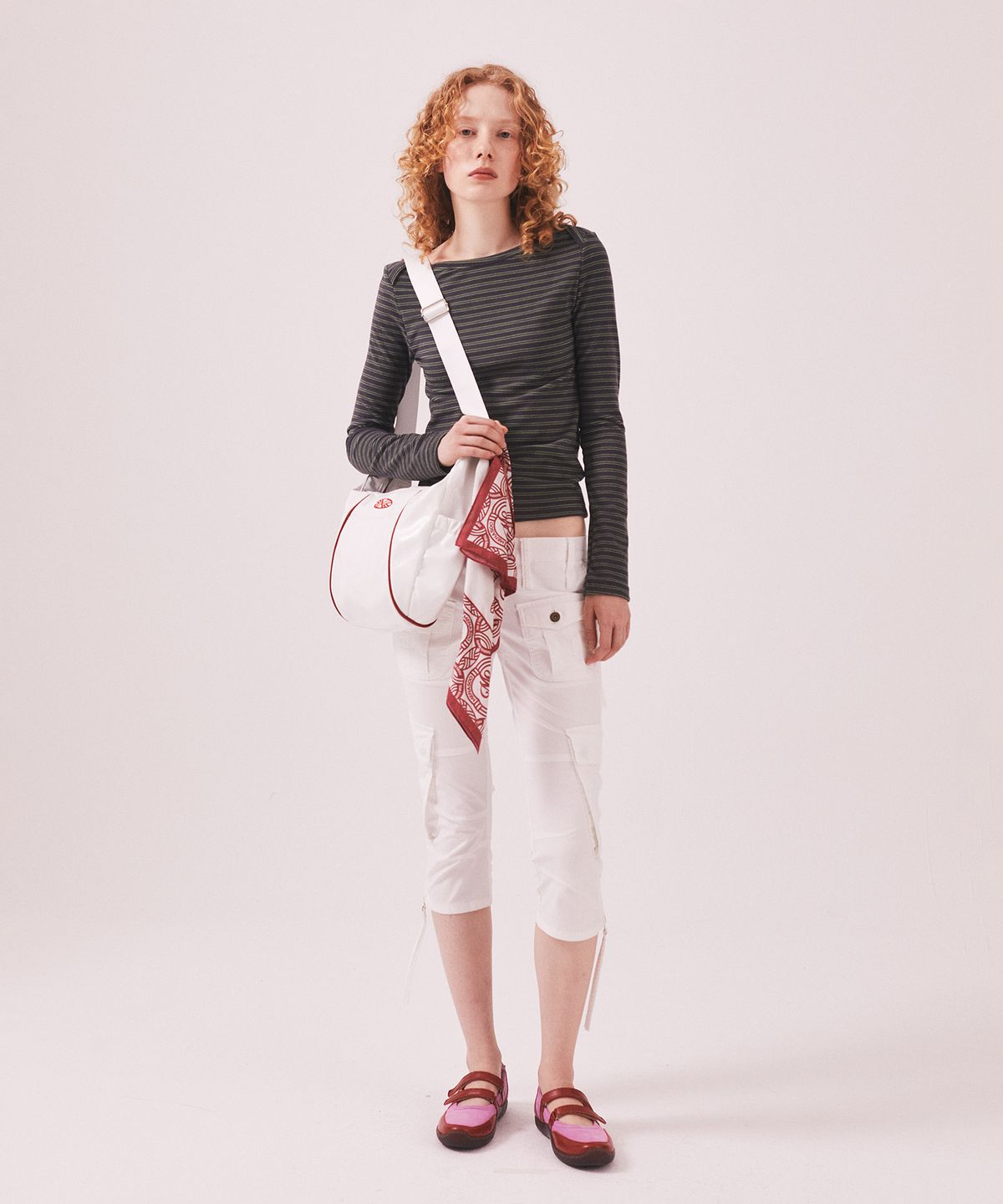 미나수(MENASOO) Brushed Striped Boatneck Long T Shirt_Khaki