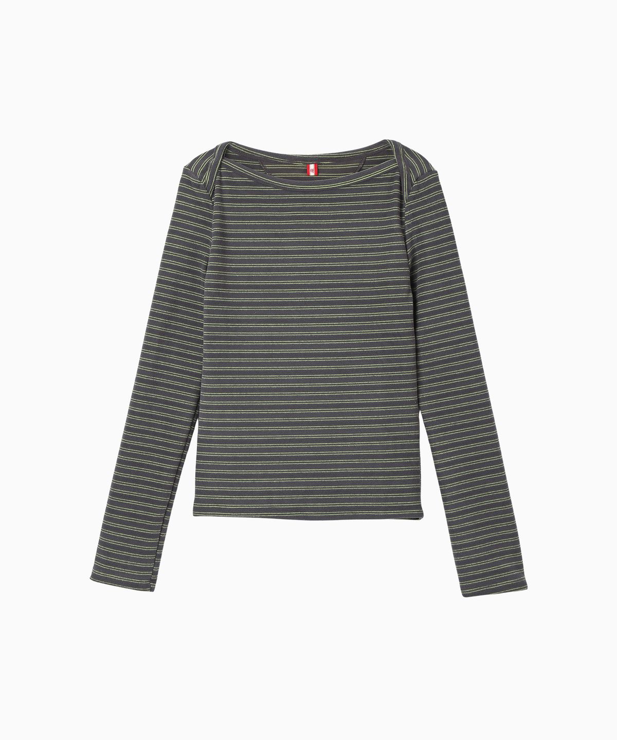 미나수(MENASOO) Brushed Striped Boatneck Long T Shirt_Khaki