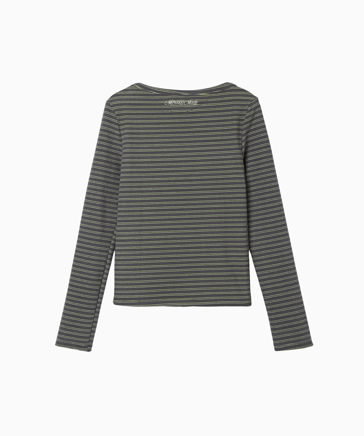 미나수(MENASOO) Brushed Striped Boatneck Long T Shirt_Khaki