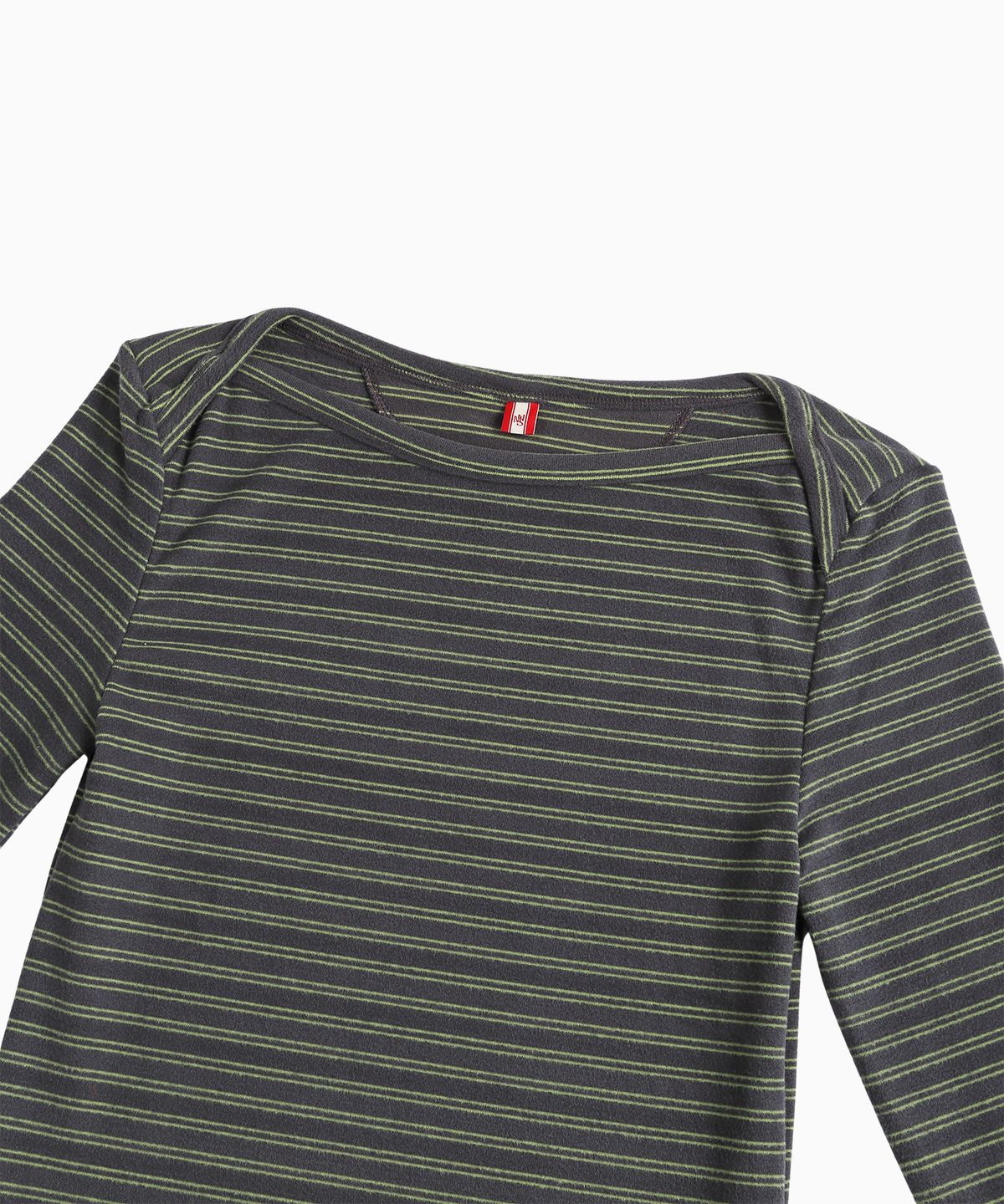 미나수(MENASOO) Brushed Striped Boatneck Long T Shirt_Khaki
