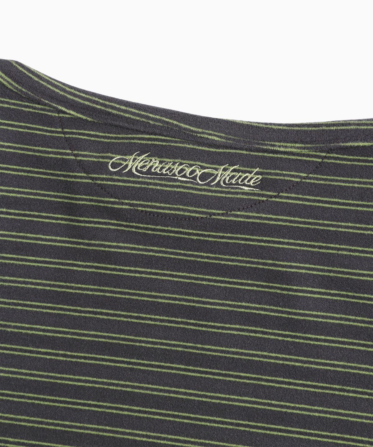 미나수(MENASOO) Brushed Striped Boatneck Long T Shirt_Khaki