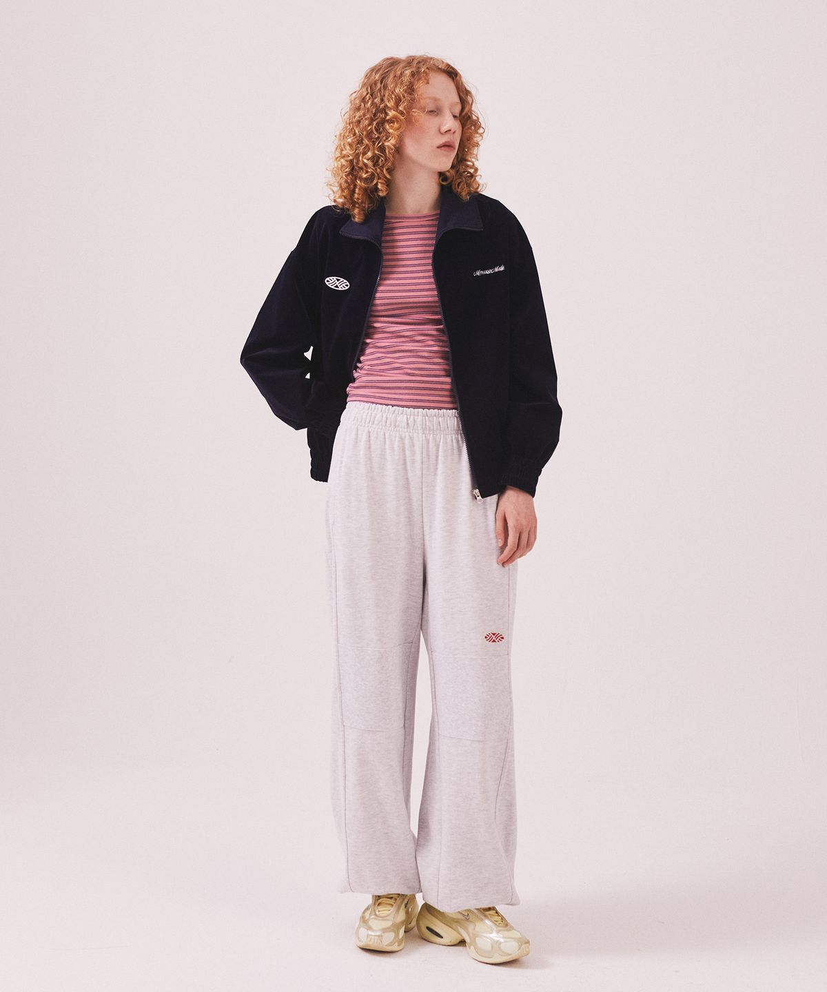 미나수(MENASOO) Brushed Striped Boatneck Long T Shirt_Pink