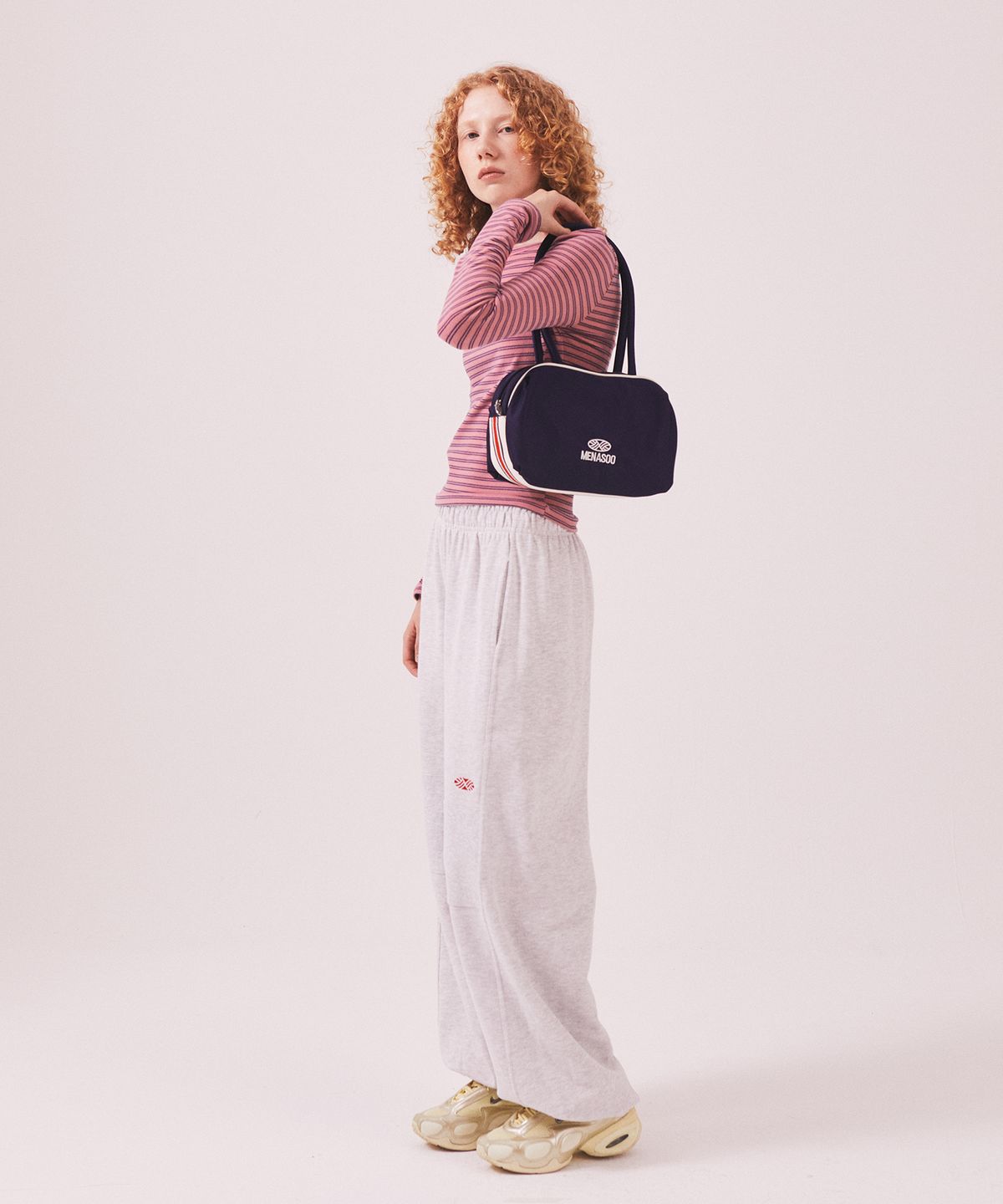 미나수(MENASOO) Brushed Striped Boatneck Long T Shirt_Pink