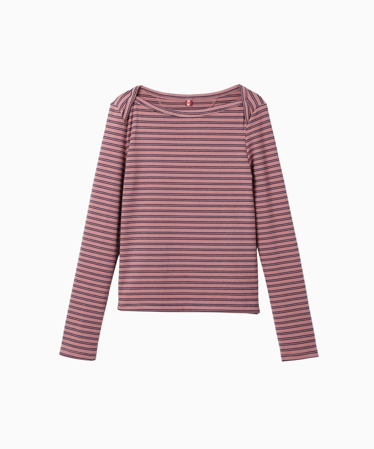 미나수(MENASOO) Brushed Striped Boatneck Long T Shirt_Pink