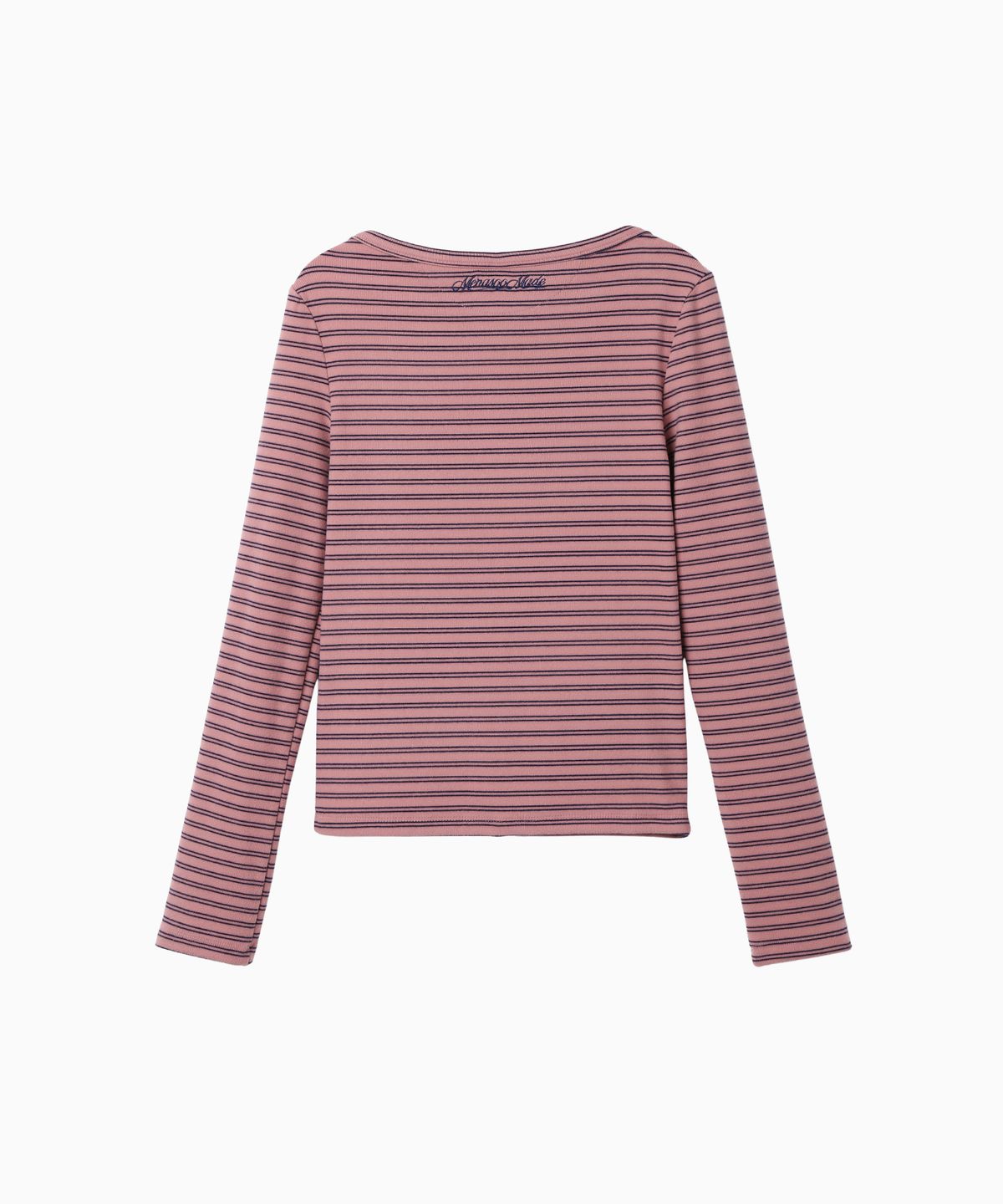 미나수(MENASOO) Brushed Striped Boatneck Long T Shirt_Pink