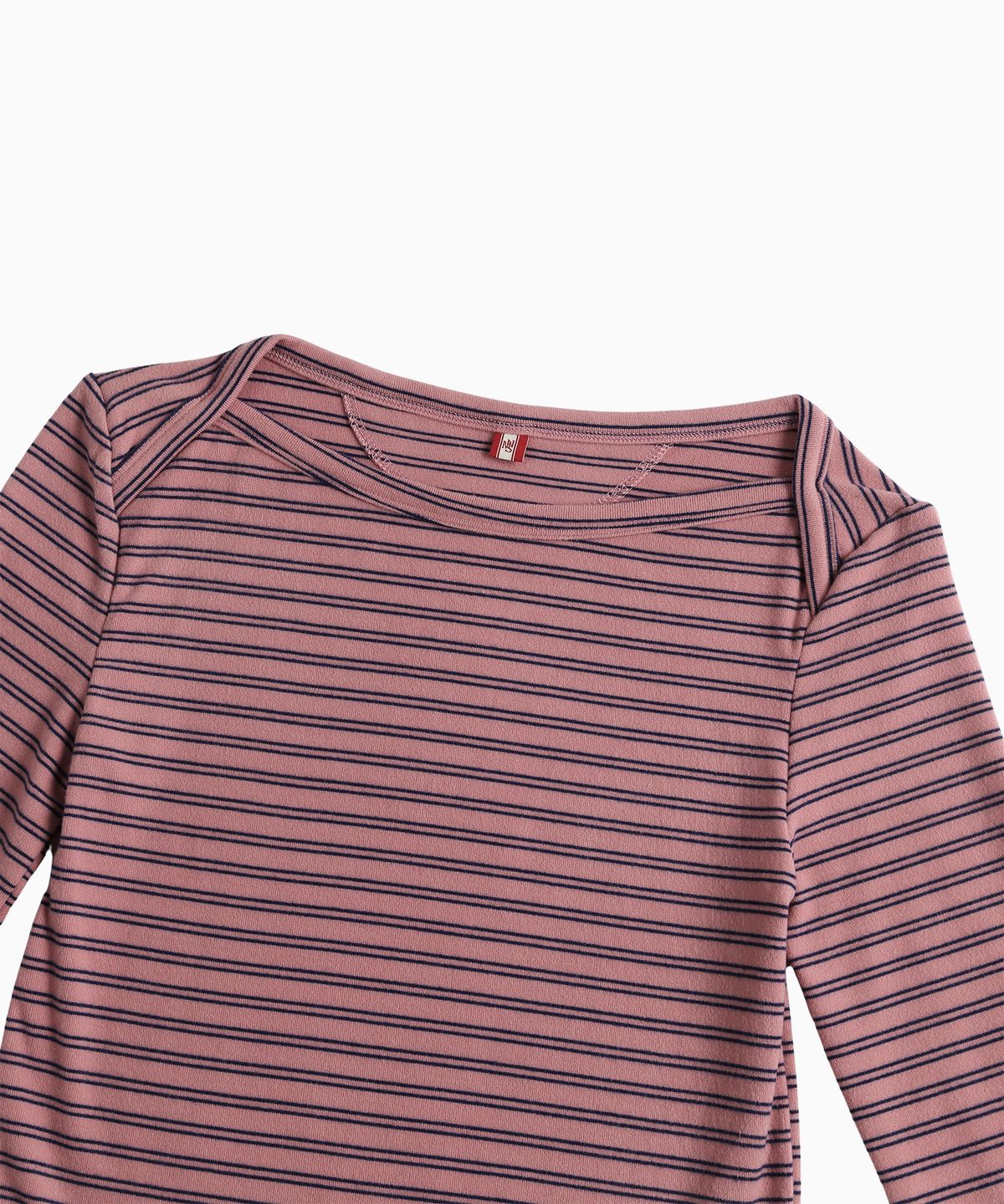 미나수(MENASOO) Brushed Striped Boatneck Long T Shirt_Pink