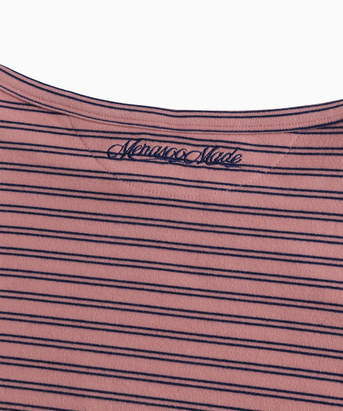 미나수(MENASOO) Brushed Striped Boatneck Long T Shirt_Pink