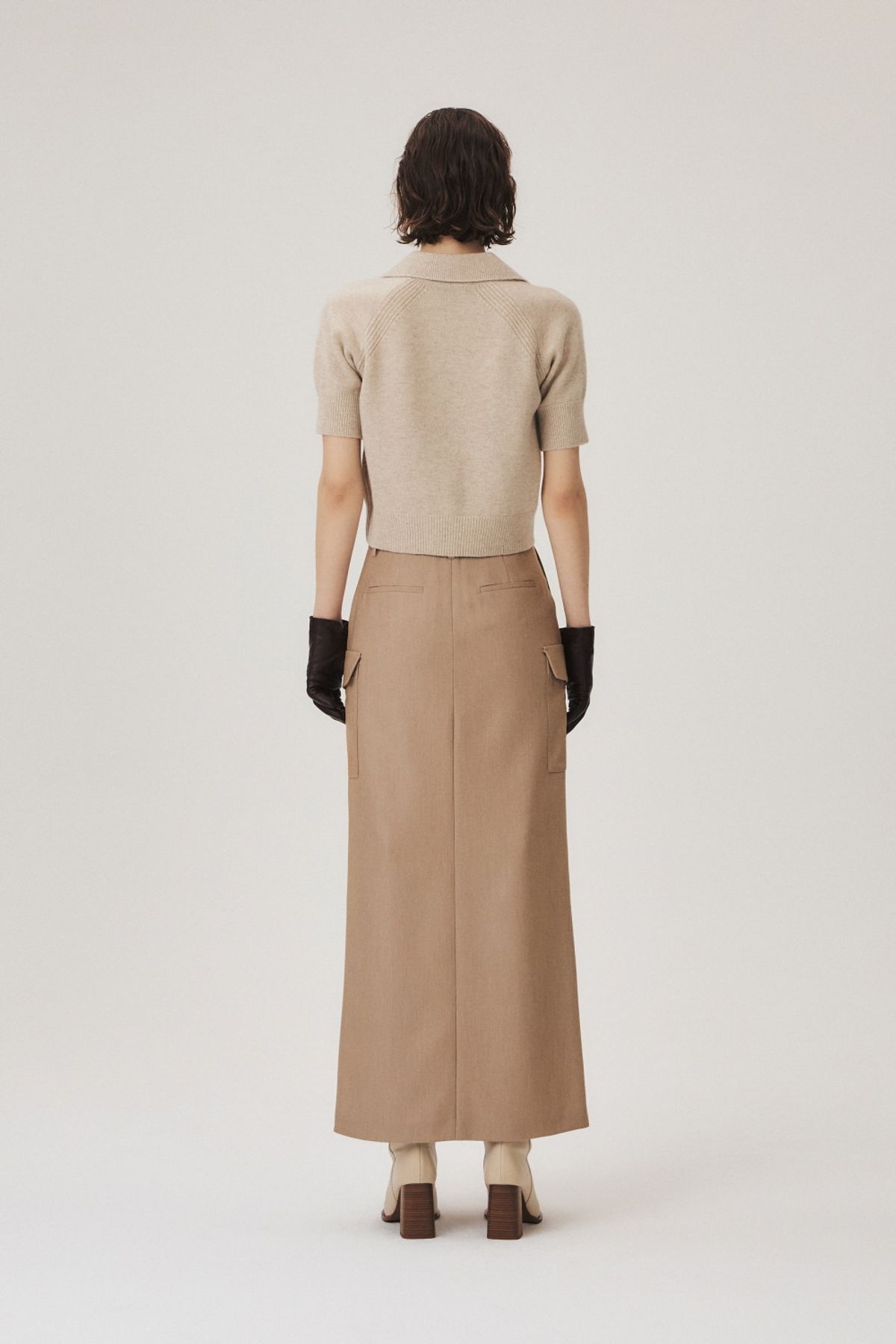 쿠메(KUMÉ) H-line Pocket Long Skirt, Beige