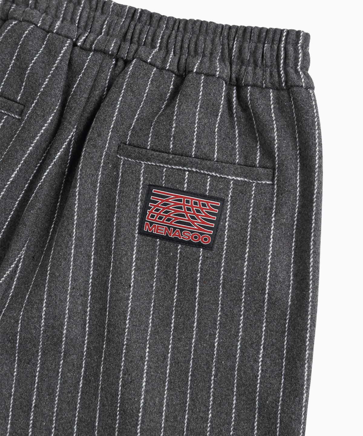 미나수(MENASOO) MNS Pinstripe Wide Brushed Pants_Gray