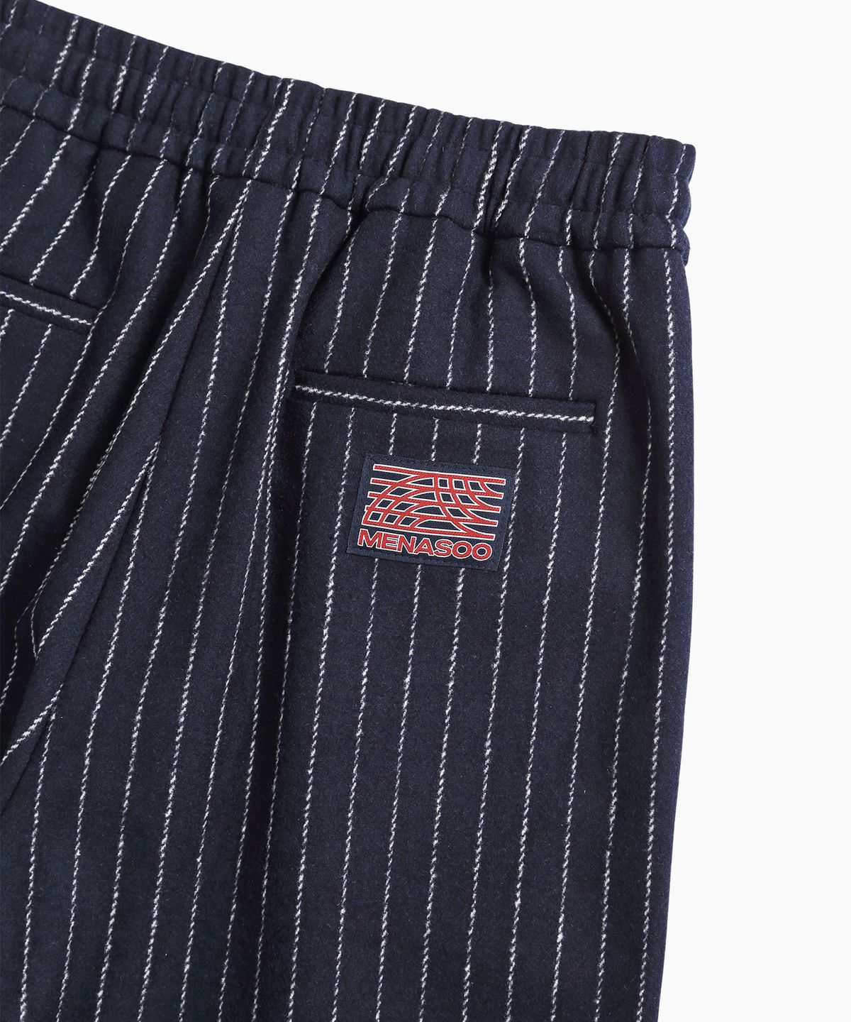 미나수(MENASOO) MNS Pinstripe Wide Brushed Pants_Navy