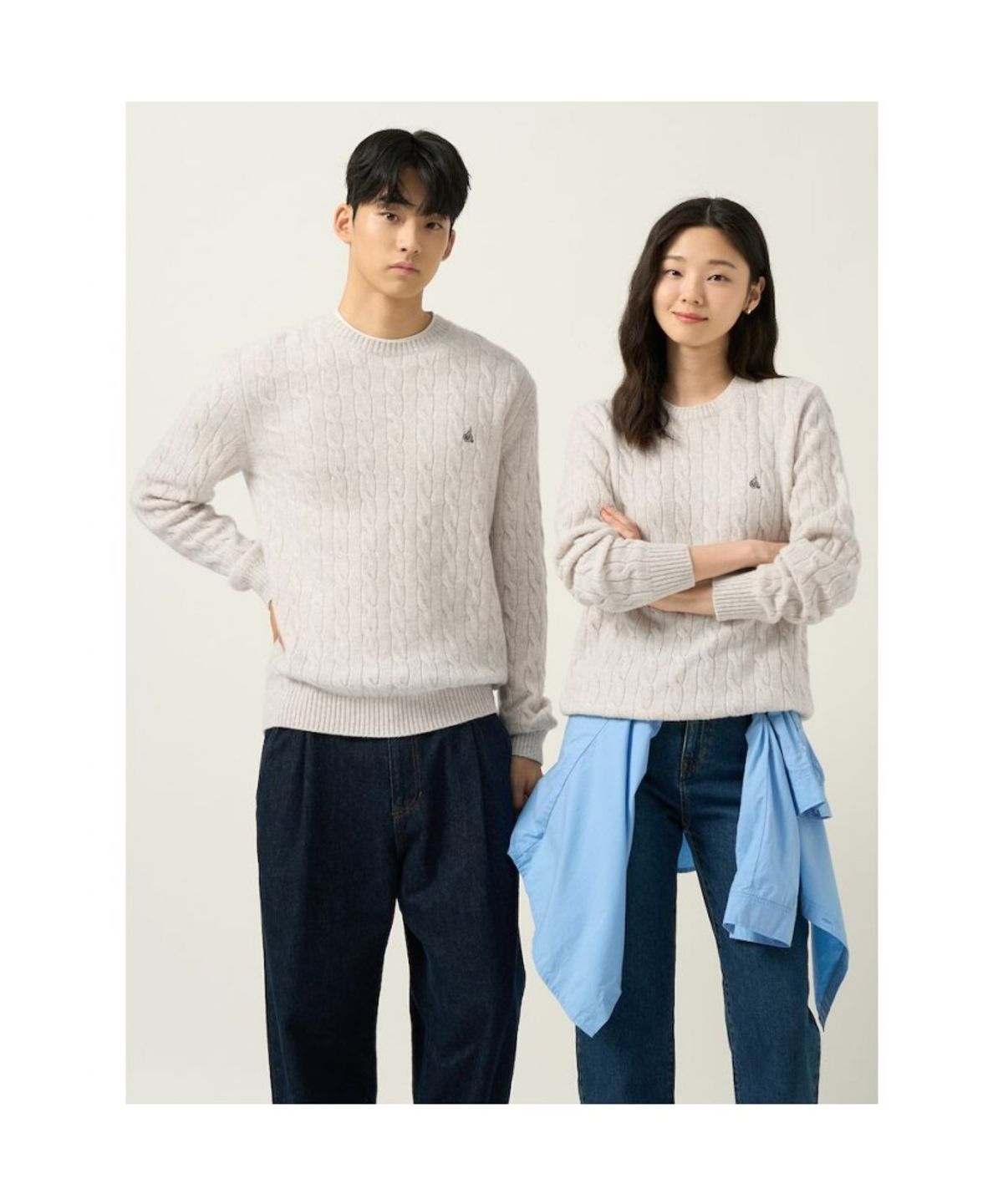 빈폴 멘(BEANPOLE MEN) [Essential] 남녀공용 케이블 라운드 니트  아이보리