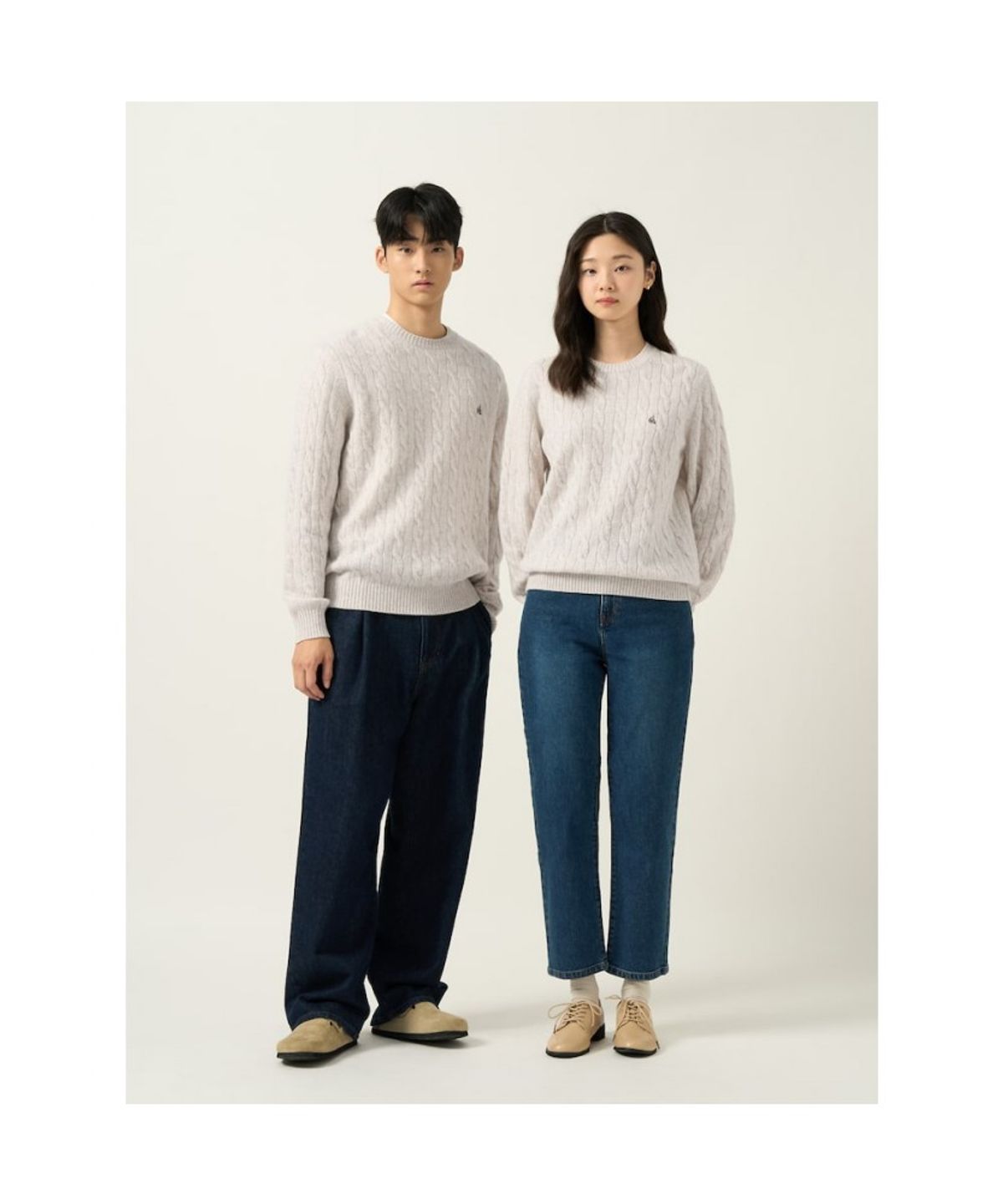 빈폴 멘(BEANPOLE MEN) [Essential] 남녀공용 케이블 라운드 니트  아이보리