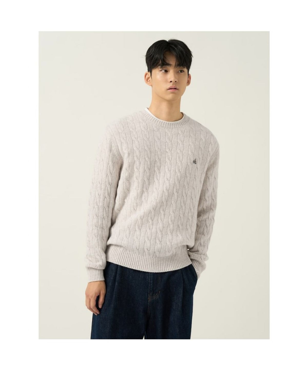 빈폴 멘(BEANPOLE MEN) [Essential] 남녀공용 케이블 라운드 니트  아이보리