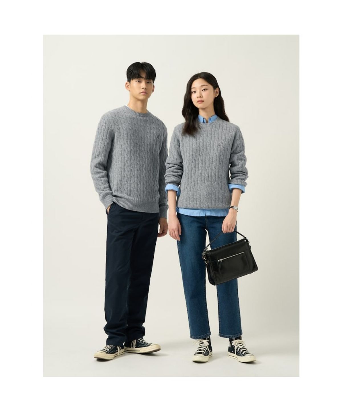 빈폴 멘(BEANPOLE MEN) [Essential] 남녀공용 케이블 라운드 니트  그레이