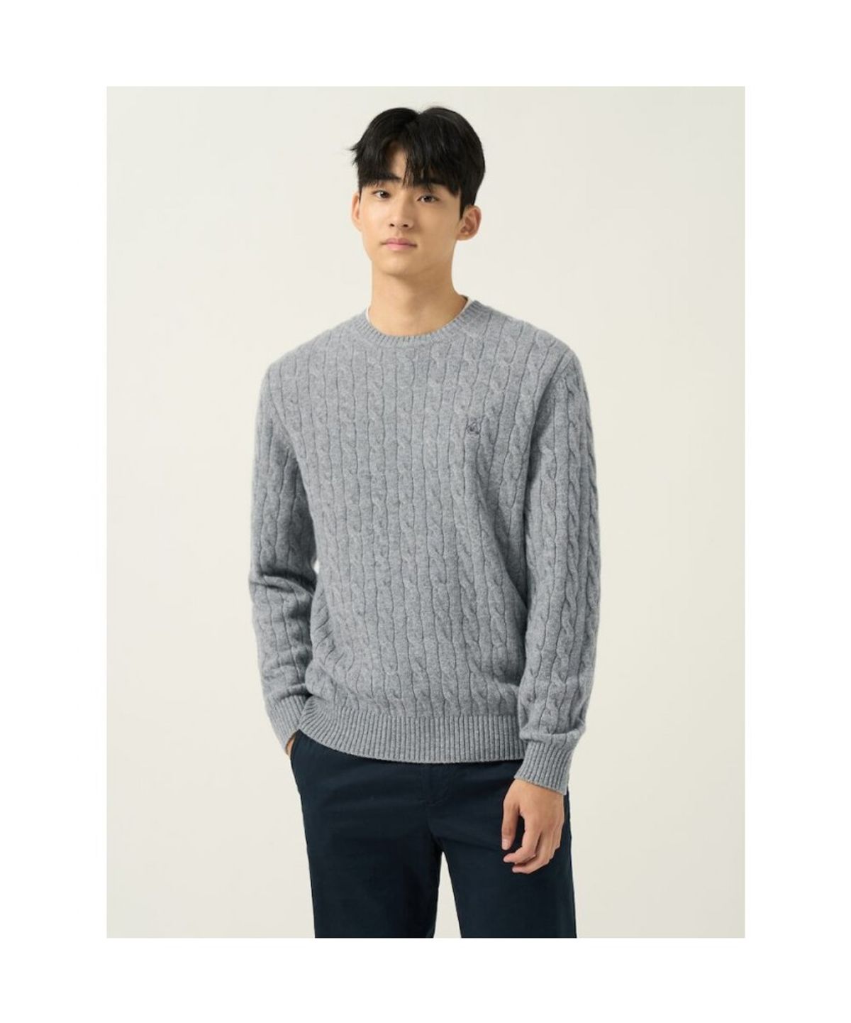 빈폴 멘(BEANPOLE MEN) [Essential] 남녀공용 케이블 라운드 니트  그레이