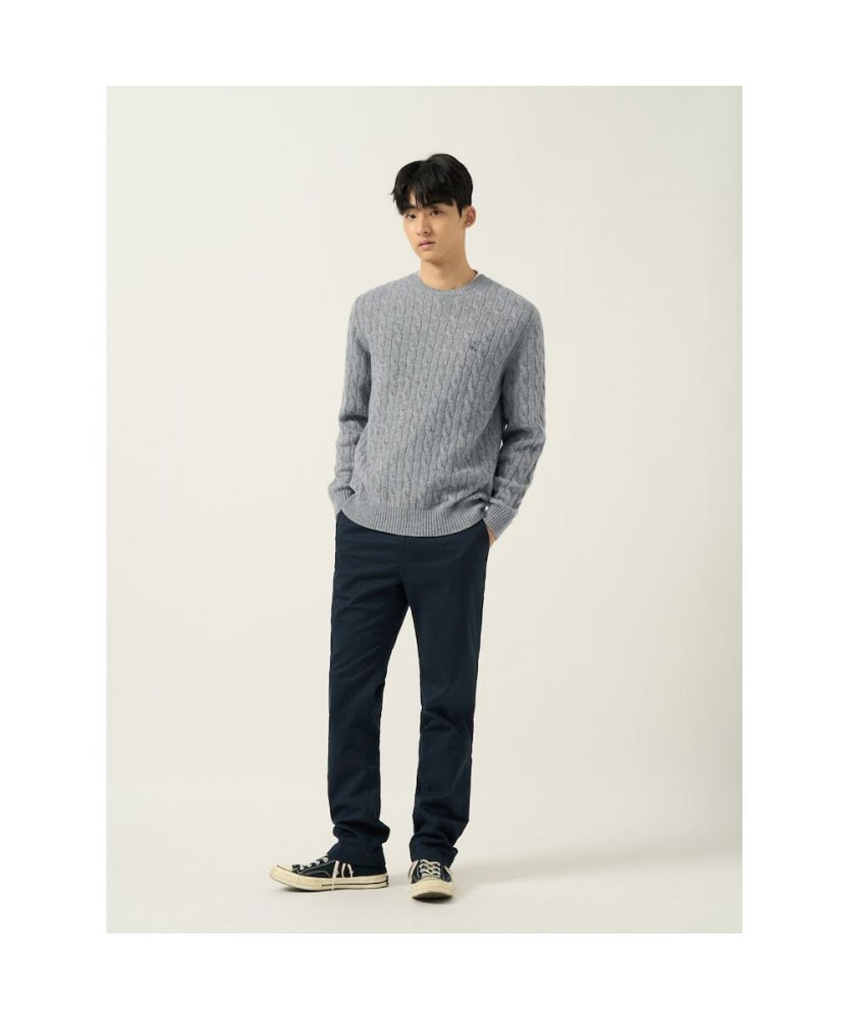 빈폴 멘(BEANPOLE MEN) [Essential] 남녀공용 케이블 라운드 니트  그레이