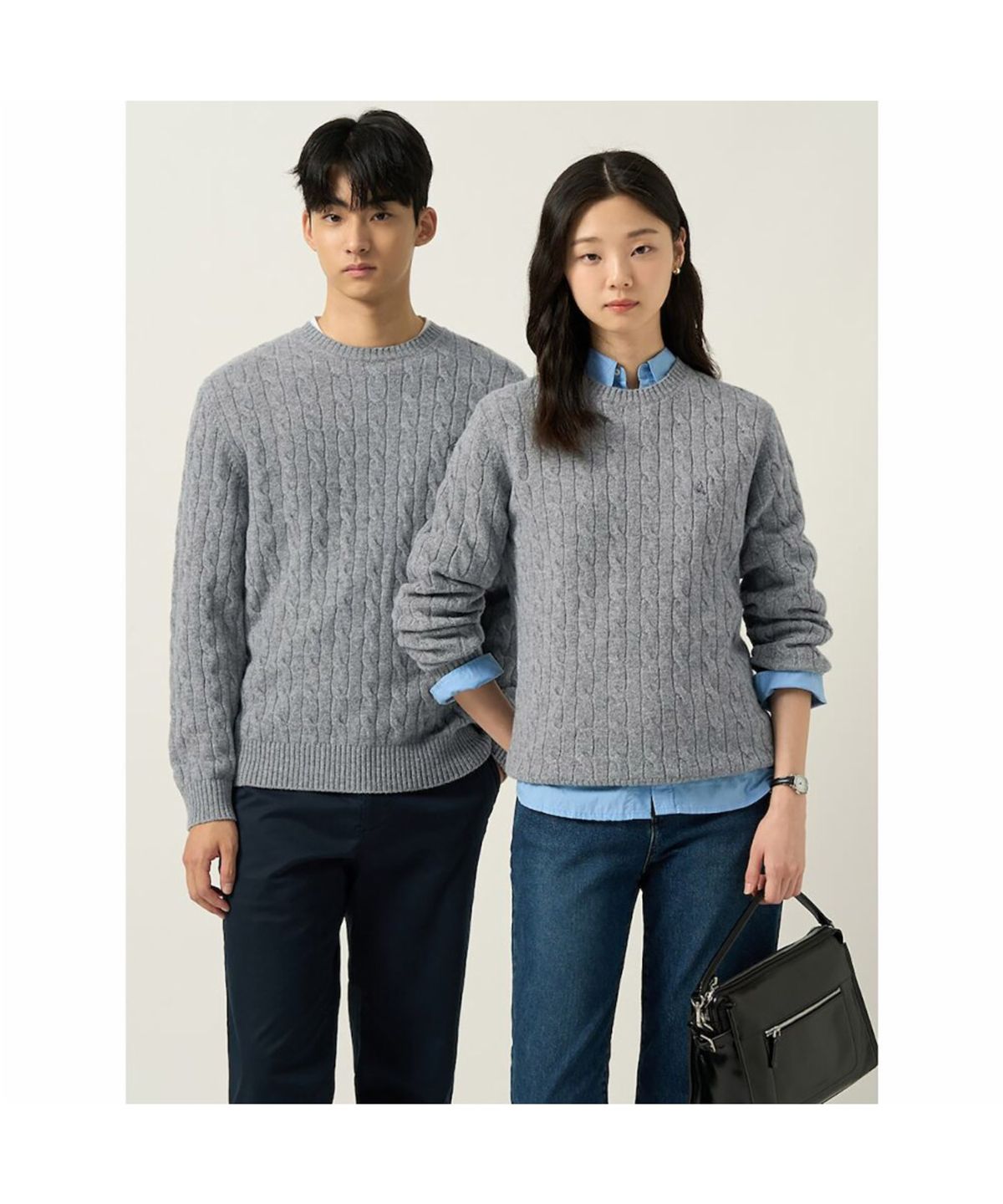 빈폴 멘(BEANPOLE MEN) [Essential] 남녀공용 케이블 라운드 니트  그레이