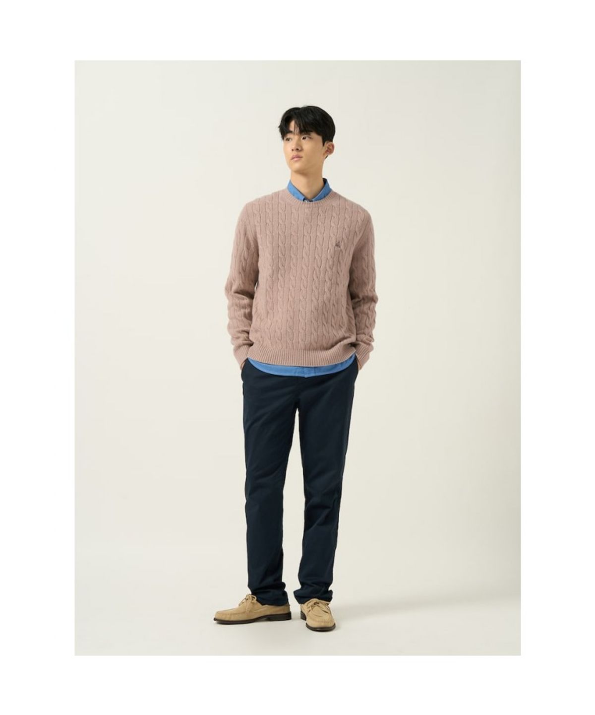 빈폴 멘(BEANPOLE MEN) [Essential] 남녀공용 케이블 라운드 니트  베이지