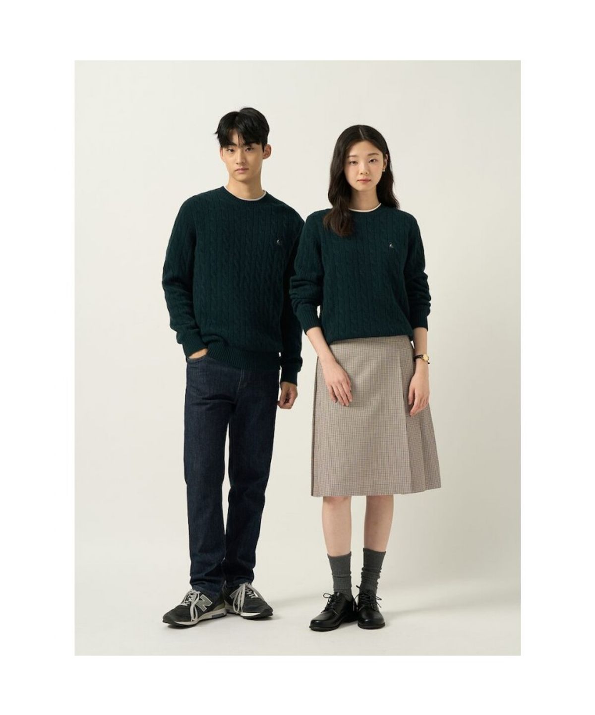 빈폴 멘(BEANPOLE MEN) [Essential] 남녀공용 케이블 라운드 니트  그린