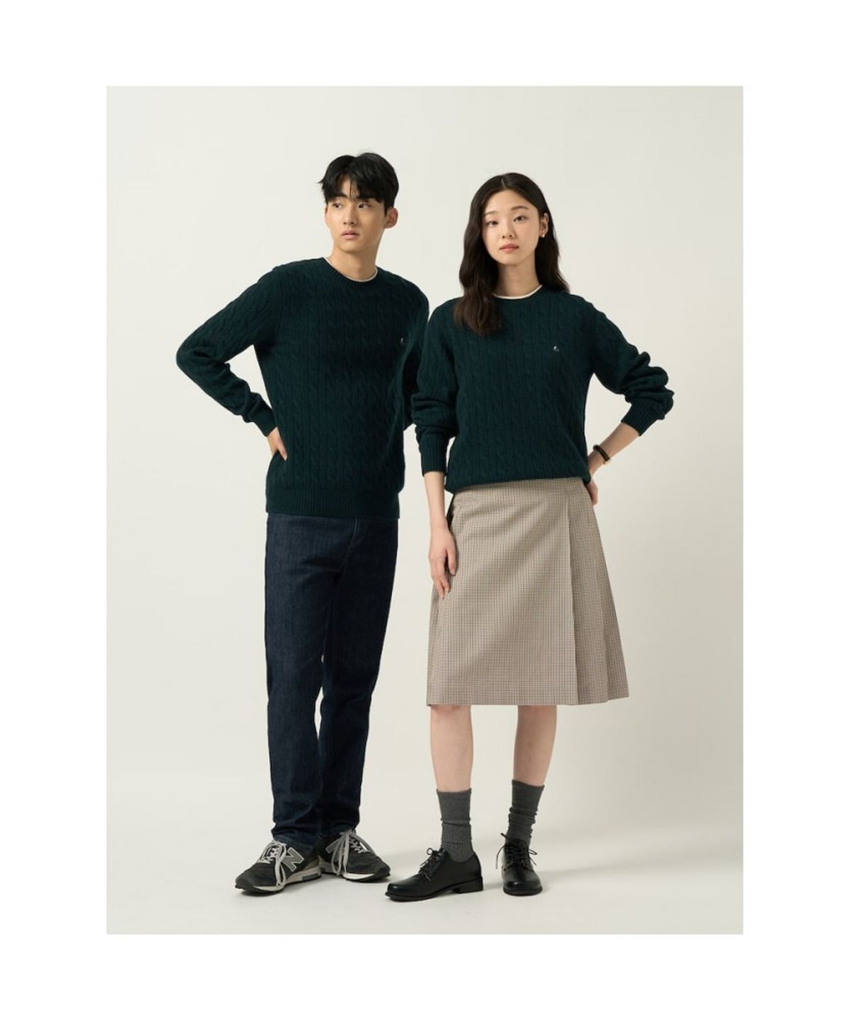 빈폴 멘(BEANPOLE MEN) [Essential] 남녀공용 케이블 라운드 니트  그린