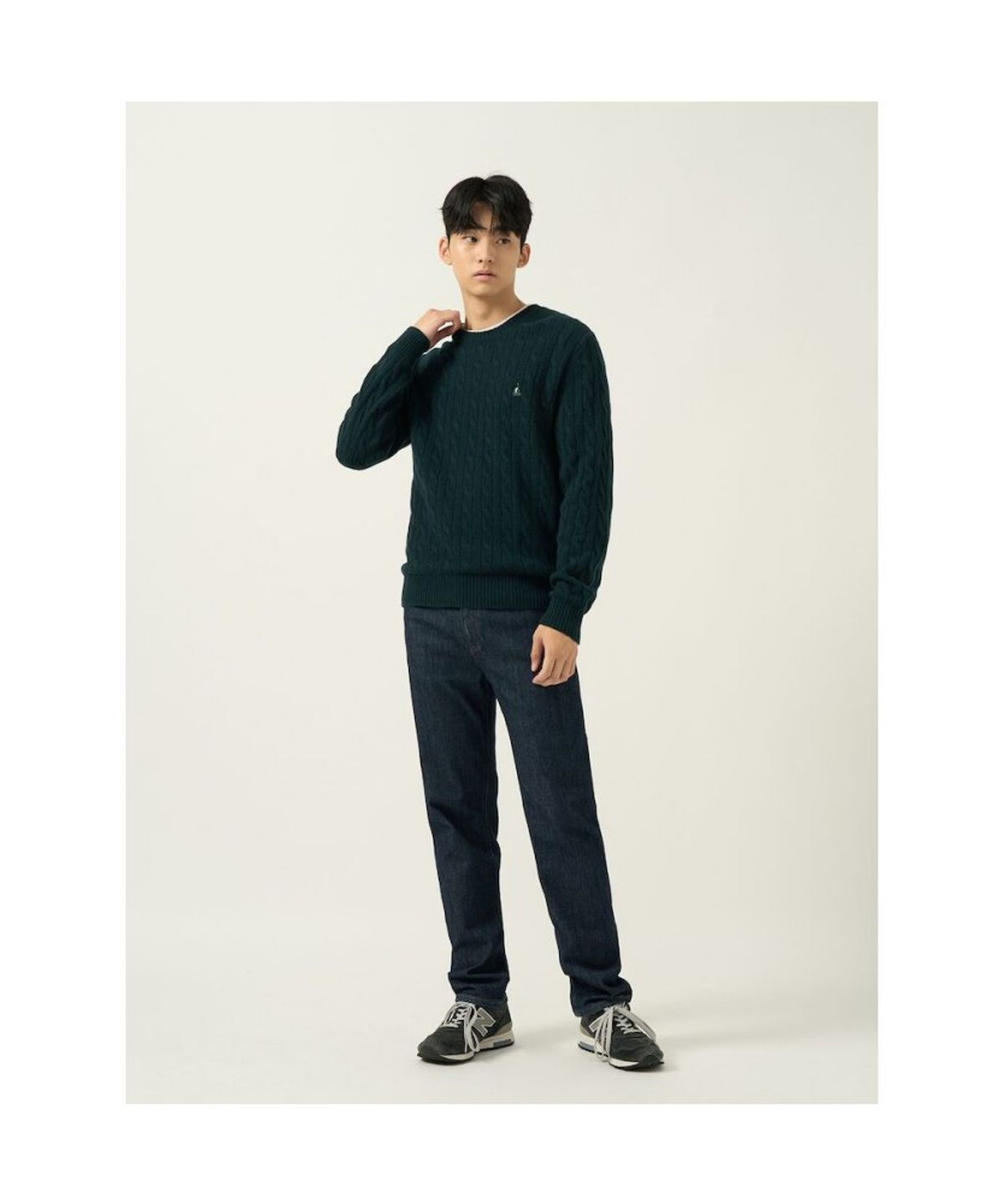 빈폴 멘(BEANPOLE MEN) [Essential] 남녀공용 케이블 라운드 니트  그린