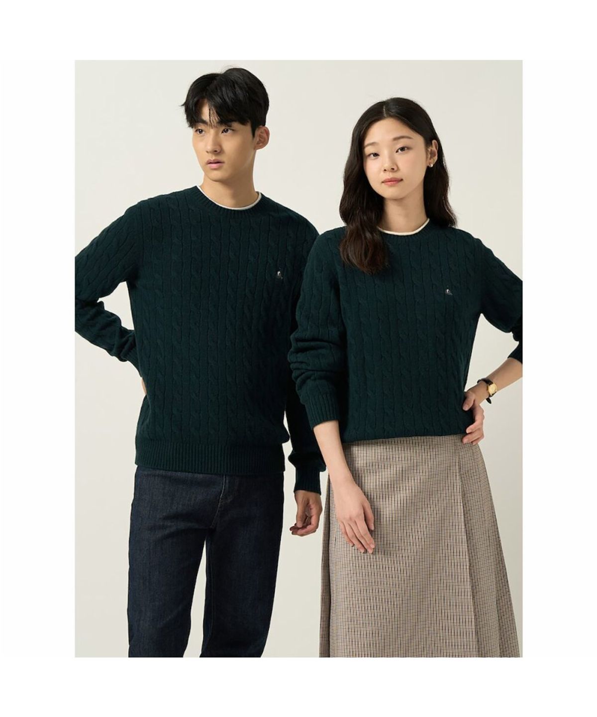 빈폴 멘(BEANPOLE MEN) [Essential] 남녀공용 케이블 라운드 니트  그린