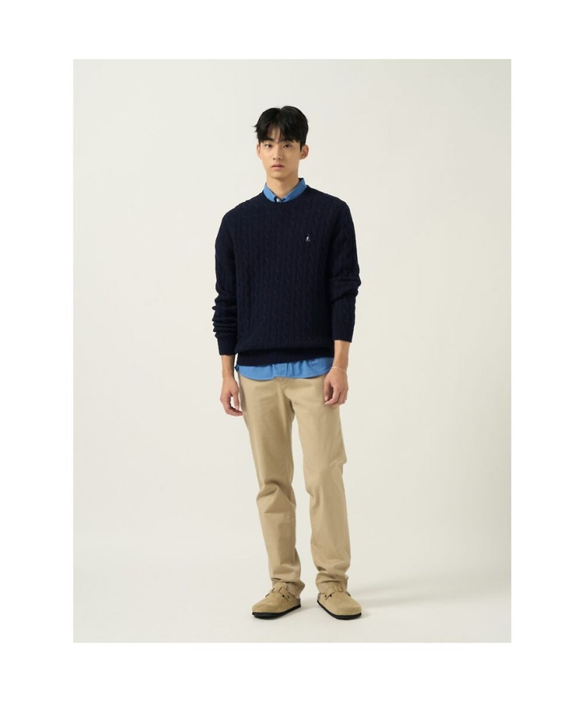 빈폴 멘(BEANPOLE MEN) [Essential] 남녀공용 케이블 라운드 니트  네이비