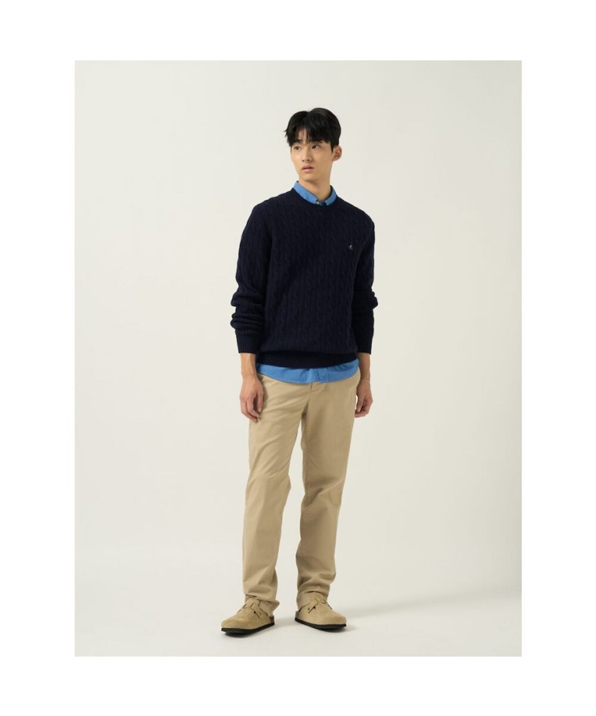 빈폴 멘(BEANPOLE MEN) [Essential] 남녀공용 케이블 라운드 니트  네이비