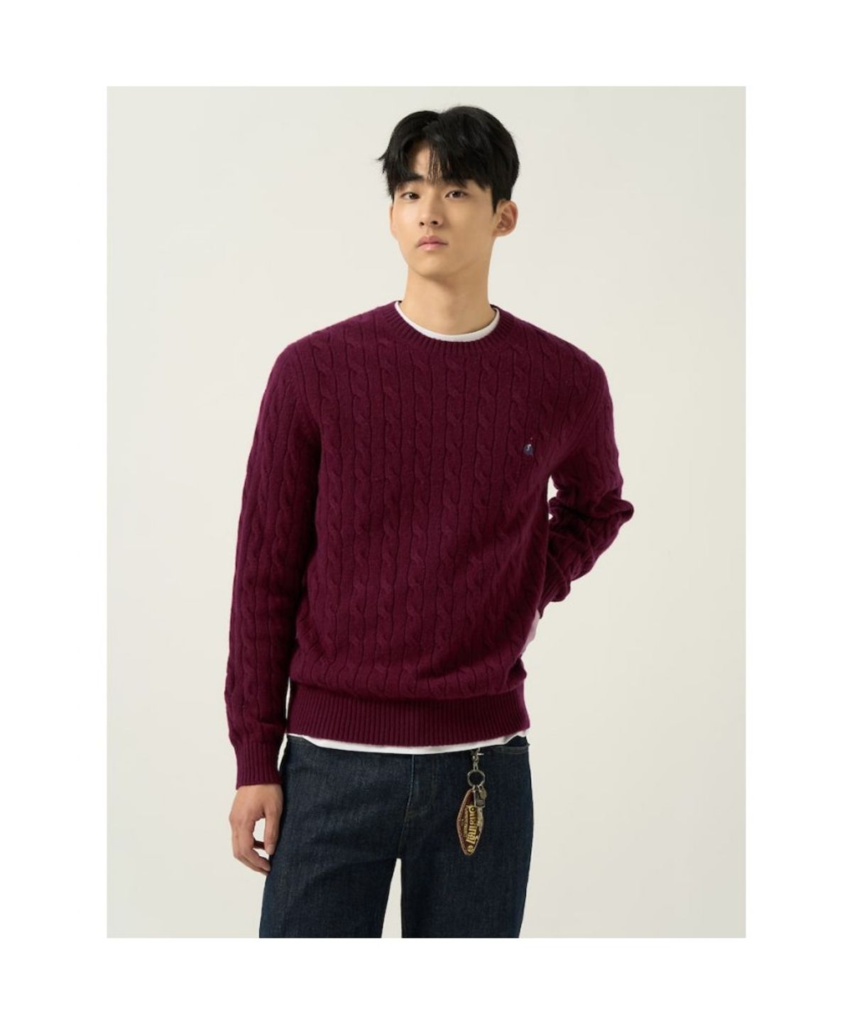 빈폴 멘(BEANPOLE MEN) [Essential] 남녀공용 케이블 라운드 니트  와인