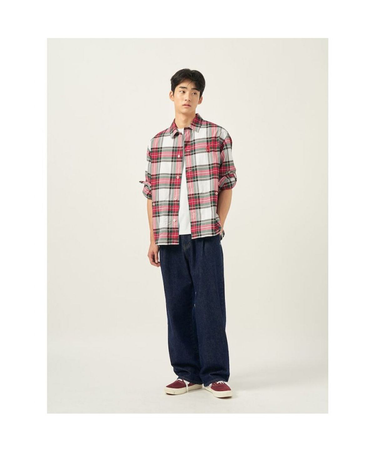 빈폴 멘(BEANPOLE MEN) [Reedition] 롤업 체크 셔츠  레드