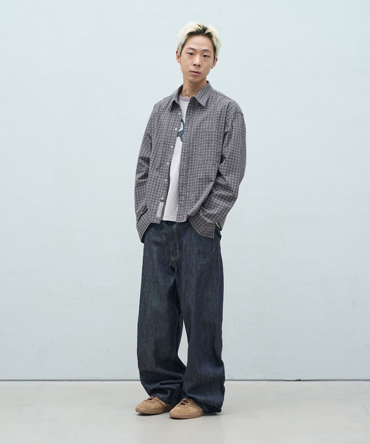 슈퍼서브(SUPERSUB) UNISEX 크롭 체크 긴팔 셔츠 - 브라운