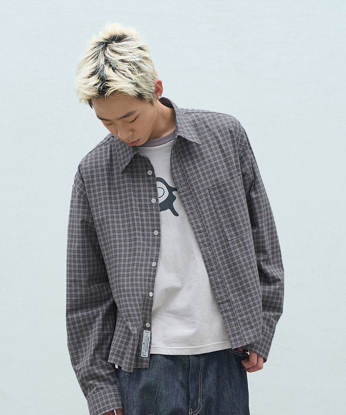 슈퍼서브(SUPERSUB) UNISEX 크롭 체크 긴팔 셔츠 - 브라운