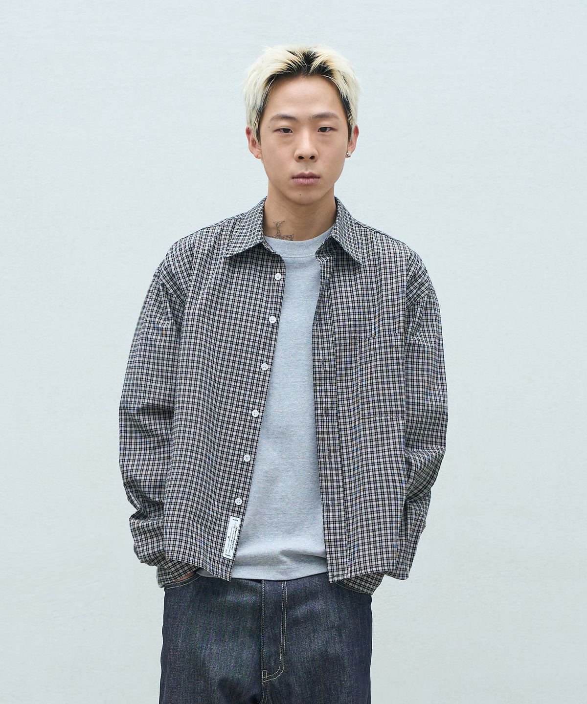 슈퍼서브(SUPERSUB) UNISEX 크롭 체크 긴팔 셔츠 - 블랙