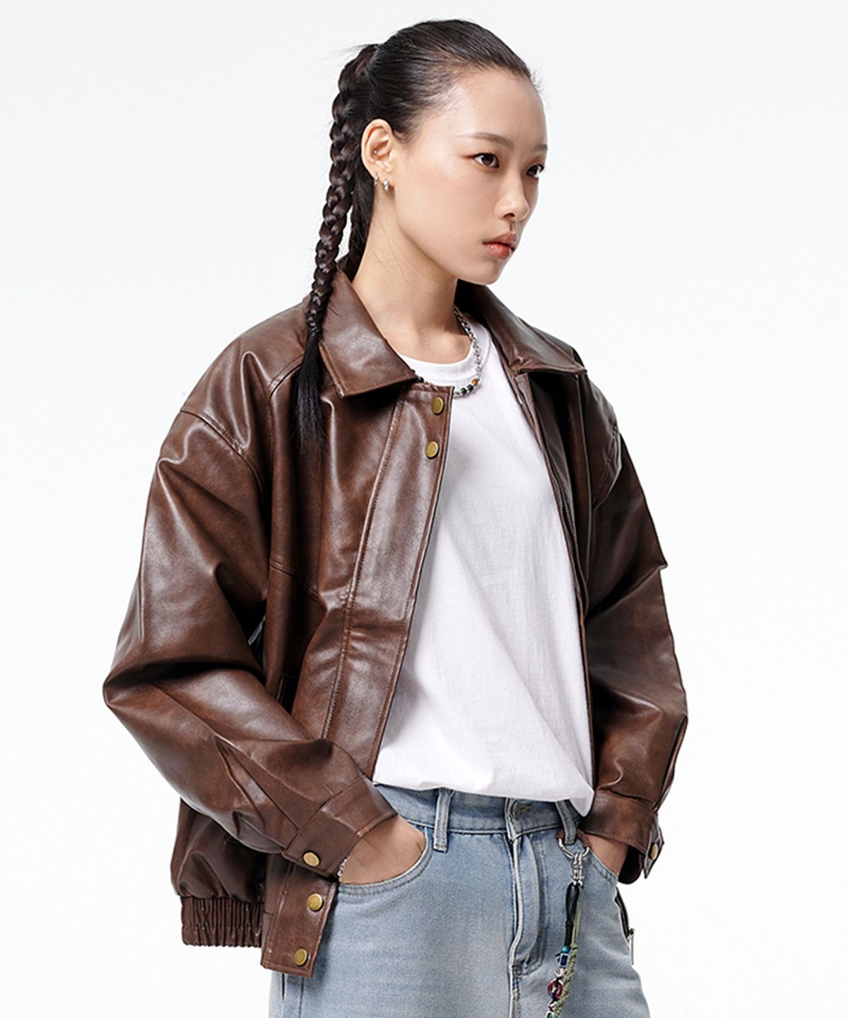 아티스트웨어(ARTISTWEAR) [2COLORS] 오버핏 블루종 비건 레더 자켓