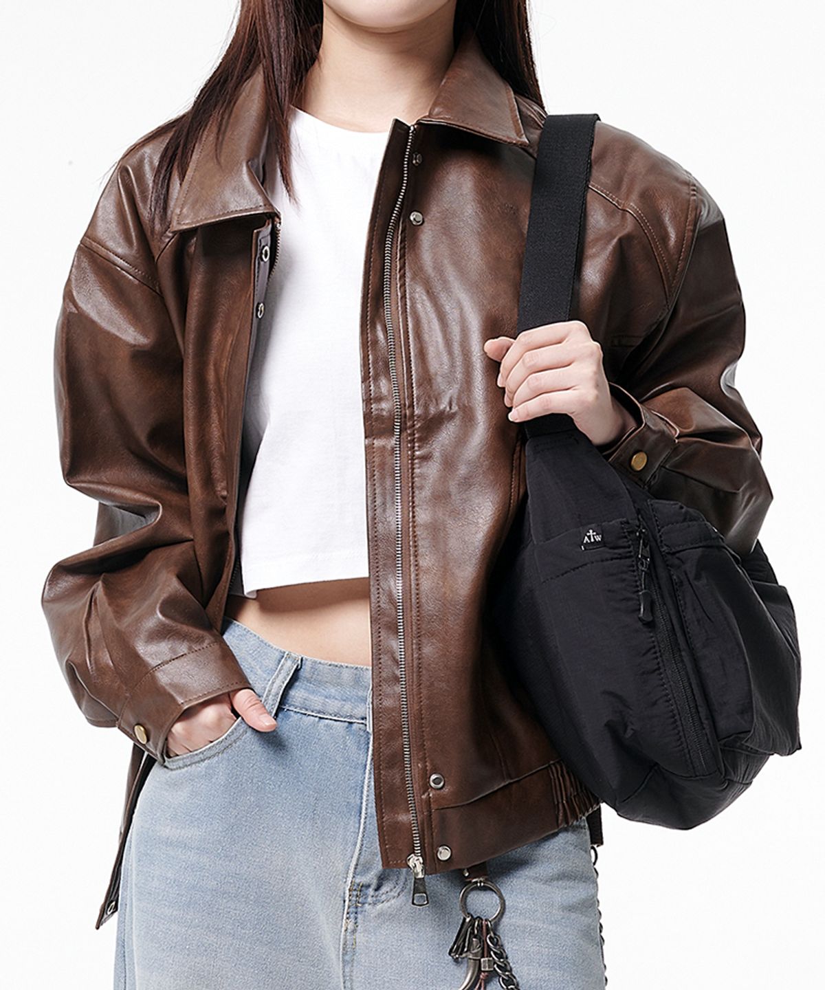 아티스트웨어(ARTISTWEAR) [2COLORS] 오버핏 블루종 비건 레더 자켓