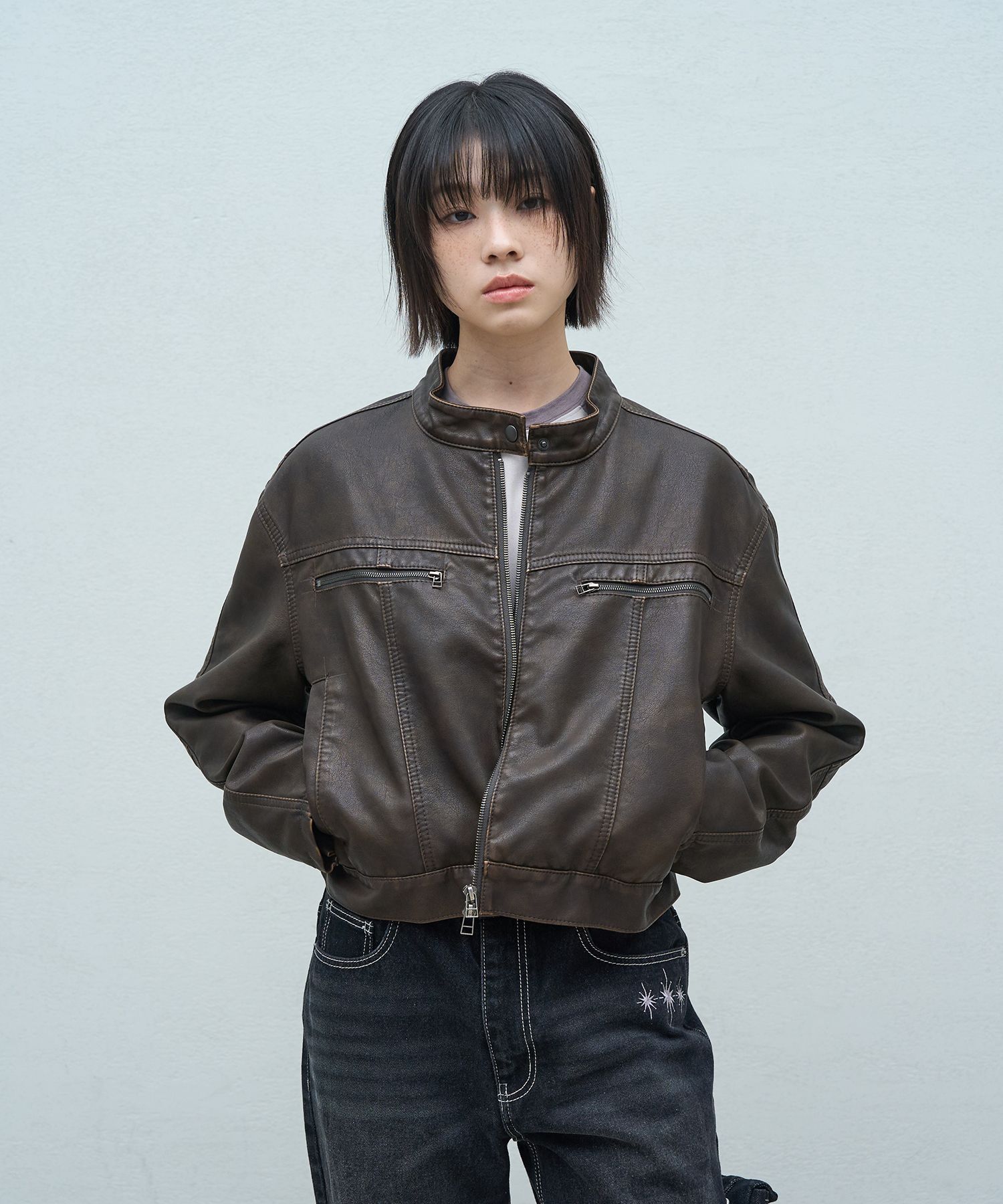 ジャケット・アウター SUPERSUB Leather Jumper musinsa MUSINSA | SUPERSUB Vintage Track Biker Leather Jumper - Black