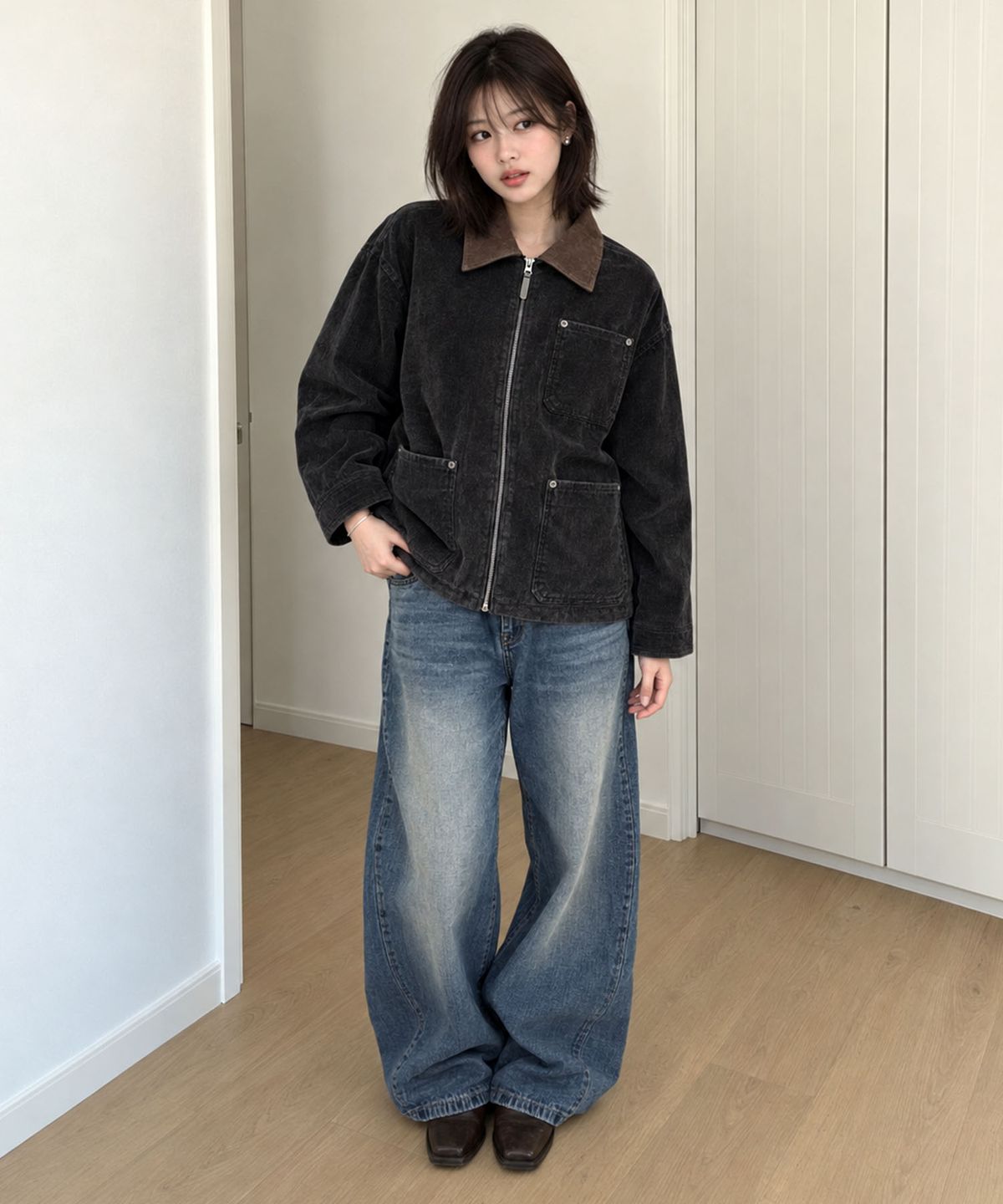 아티스트웨어(ARTISTWEAR) [2COLORS] 투톤 카라 코듀로이 워크자켓