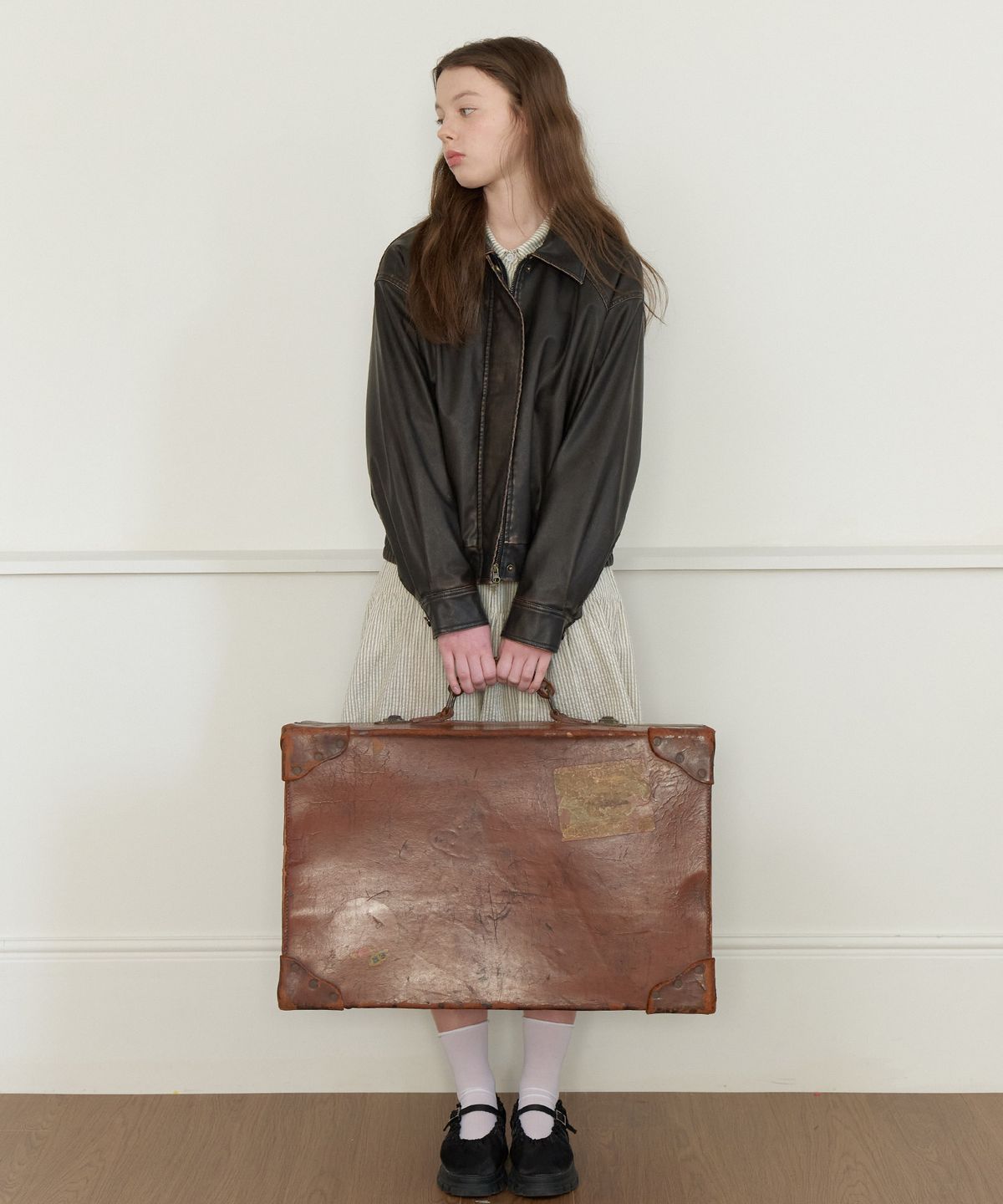 클루니(CLUNY) Dusty vintage snap leather jacket - brown