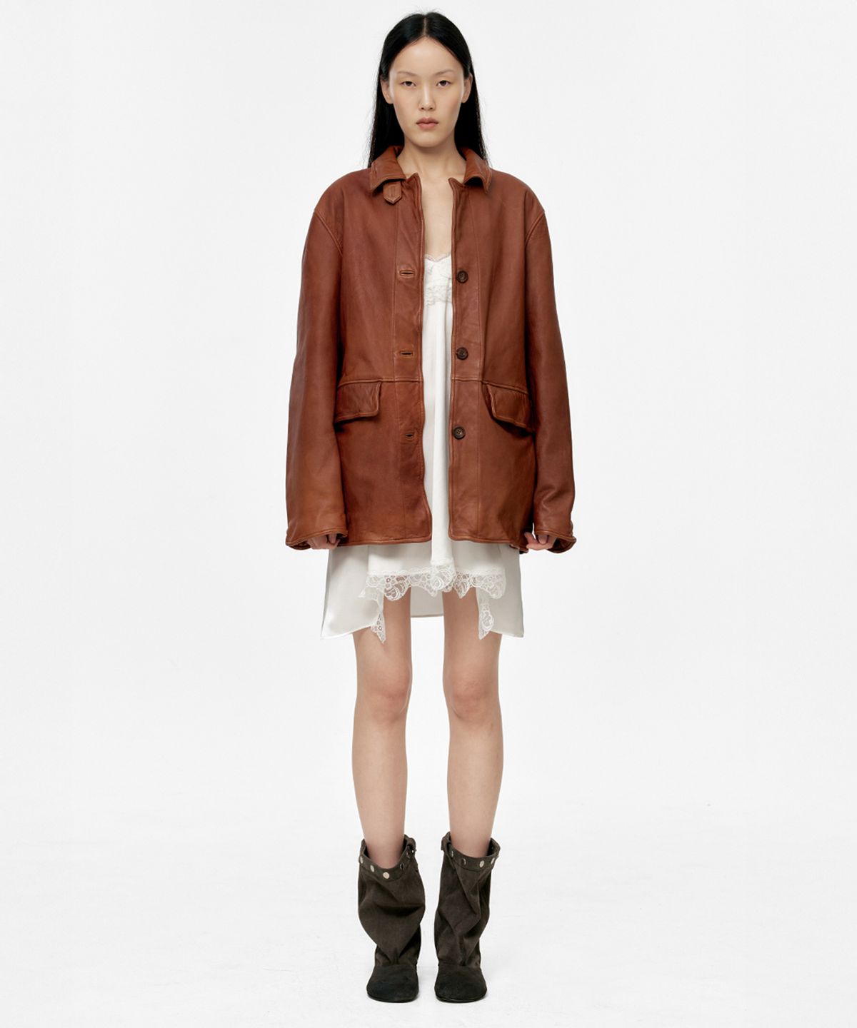 마지셔우드(MARGESHERWOOD) SNAP MIDDLE SUEDE BOOTS_dark brown
