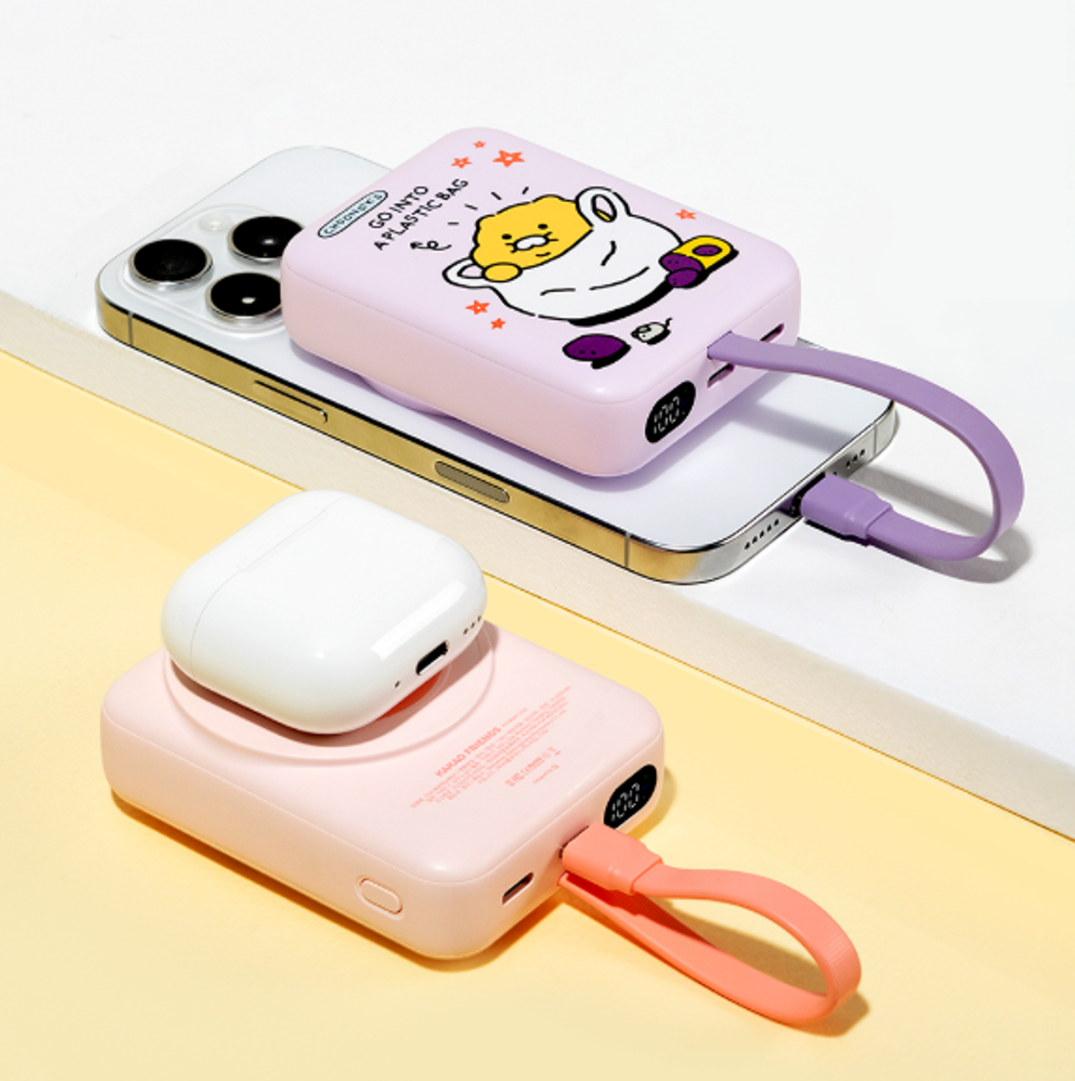 카카오프렌즈 파트너(KAKAOFRIENDS PARTNERS) 카카오프렌즈 데일리 맥세이프 무선충전 고속충전 보조배터리 10000mAh 일체형 케이블