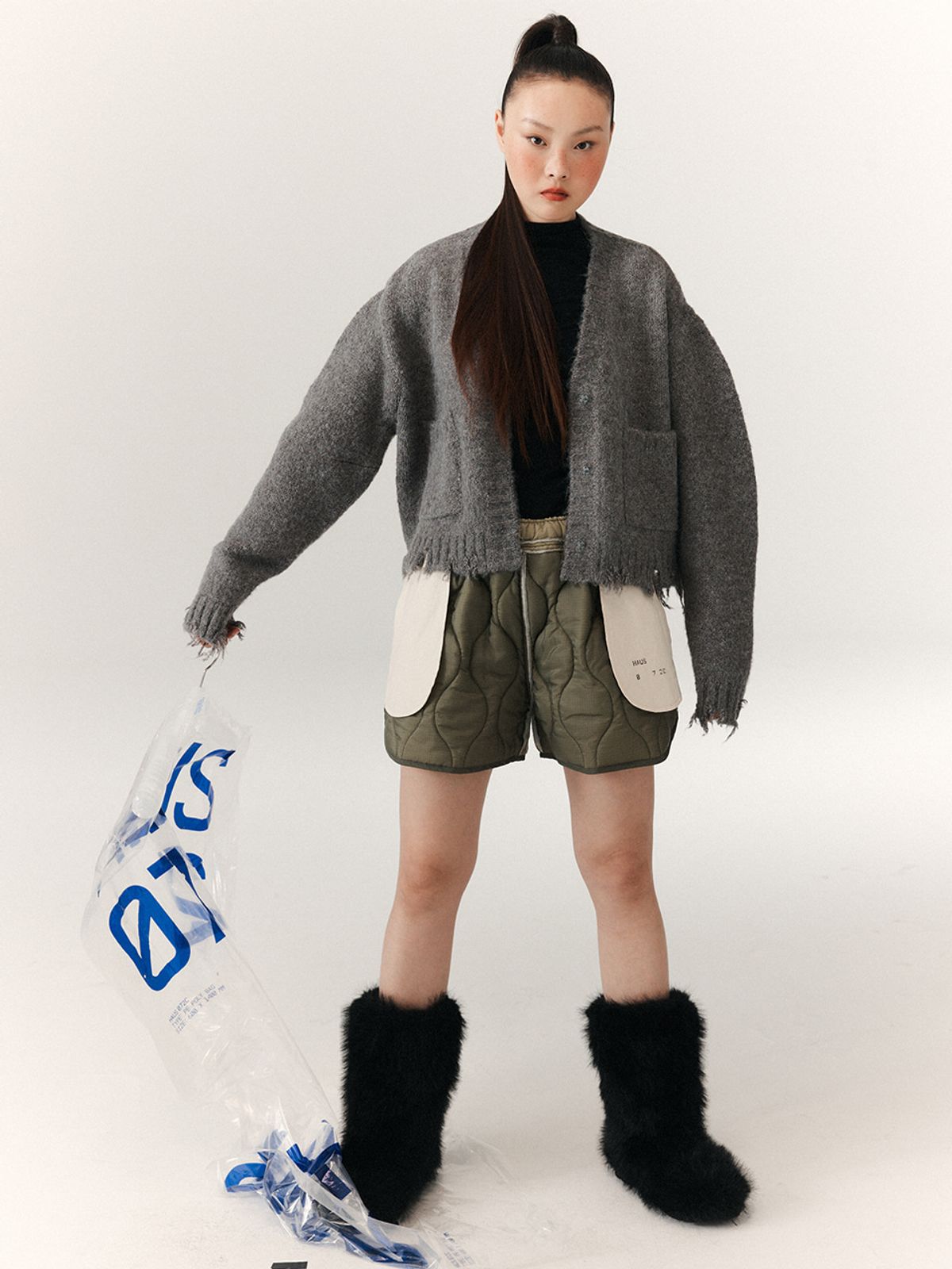 하우스공칠이씨(HAUS072C) EMMA PUFF CARDIGAN GREY