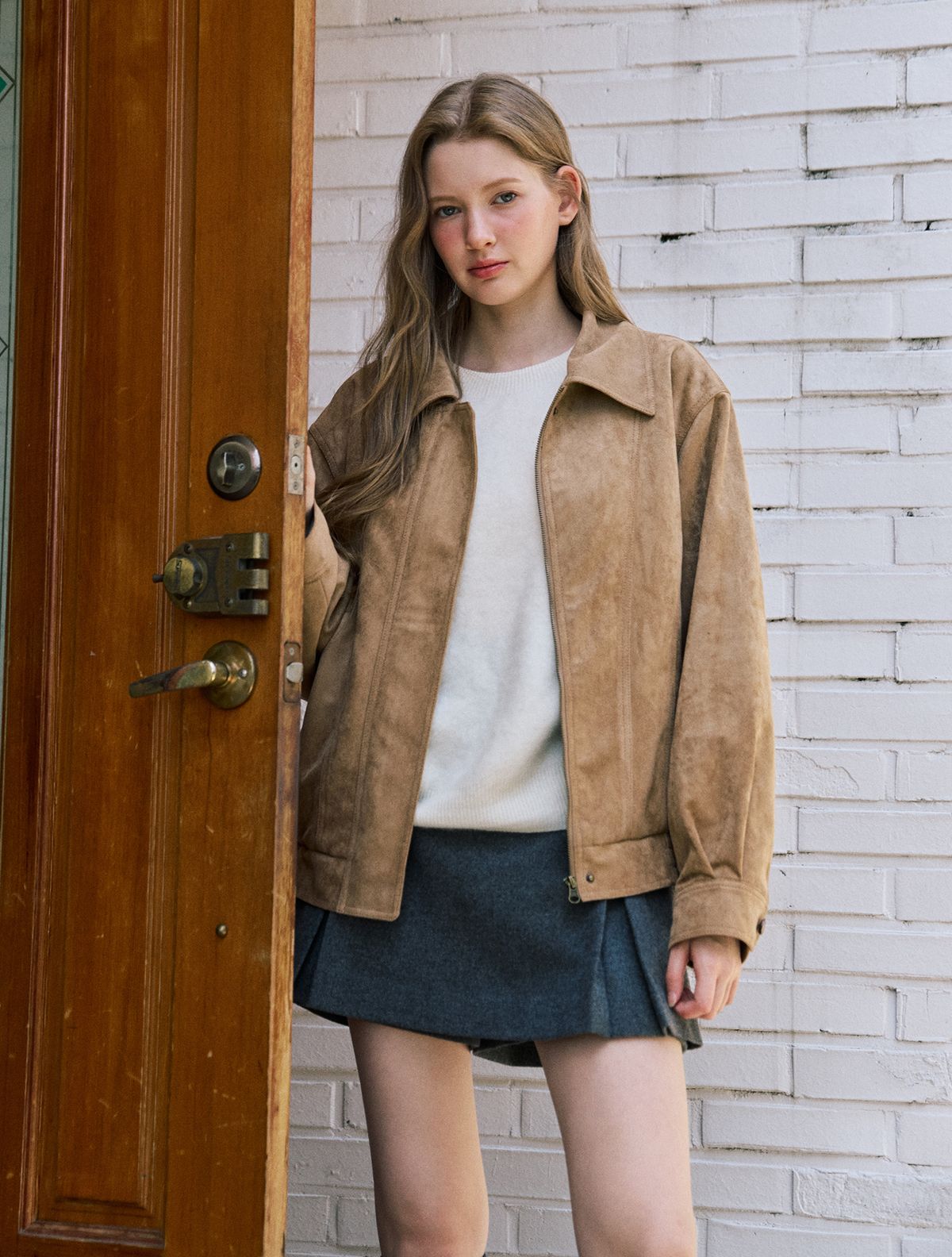 클루니(CLUNY) Marron suede jacket - beige