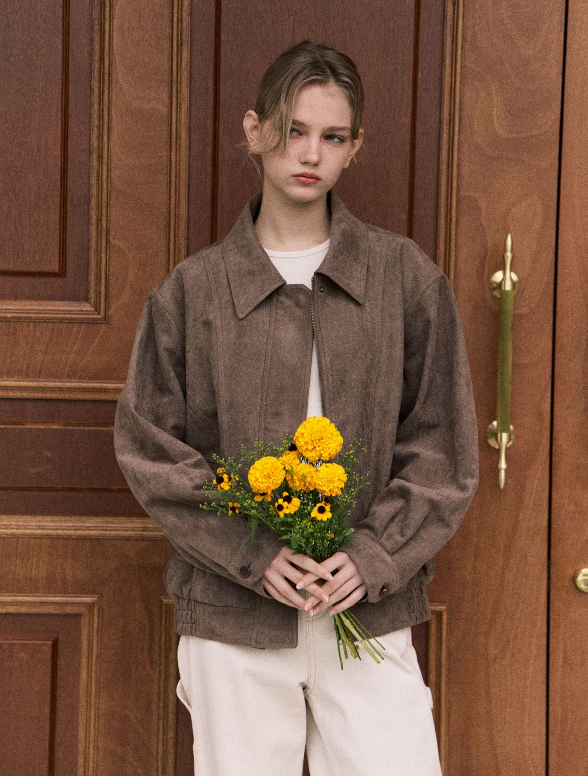 클루니(CLUNY) Marron suede jacket - khaki brown